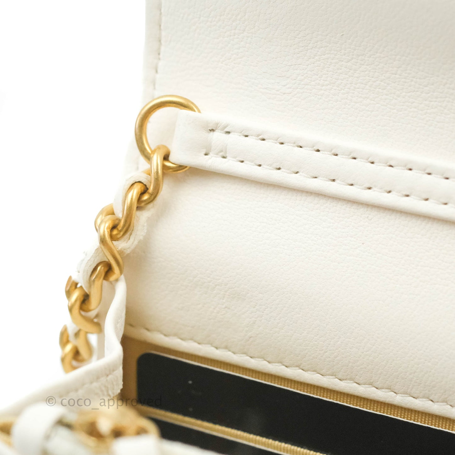 Chanel Quilted Pearl Crush Wallet on Chain WOC White Lambskin Aged Gold Hardware