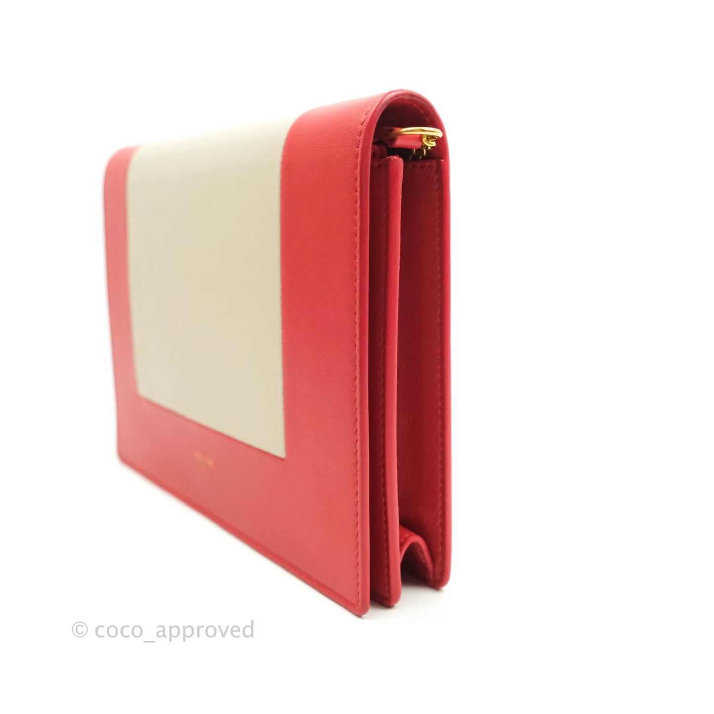 Celine Frame Evening Chain Clutch Ivory Red Smooth Lambskin Gold Hardware