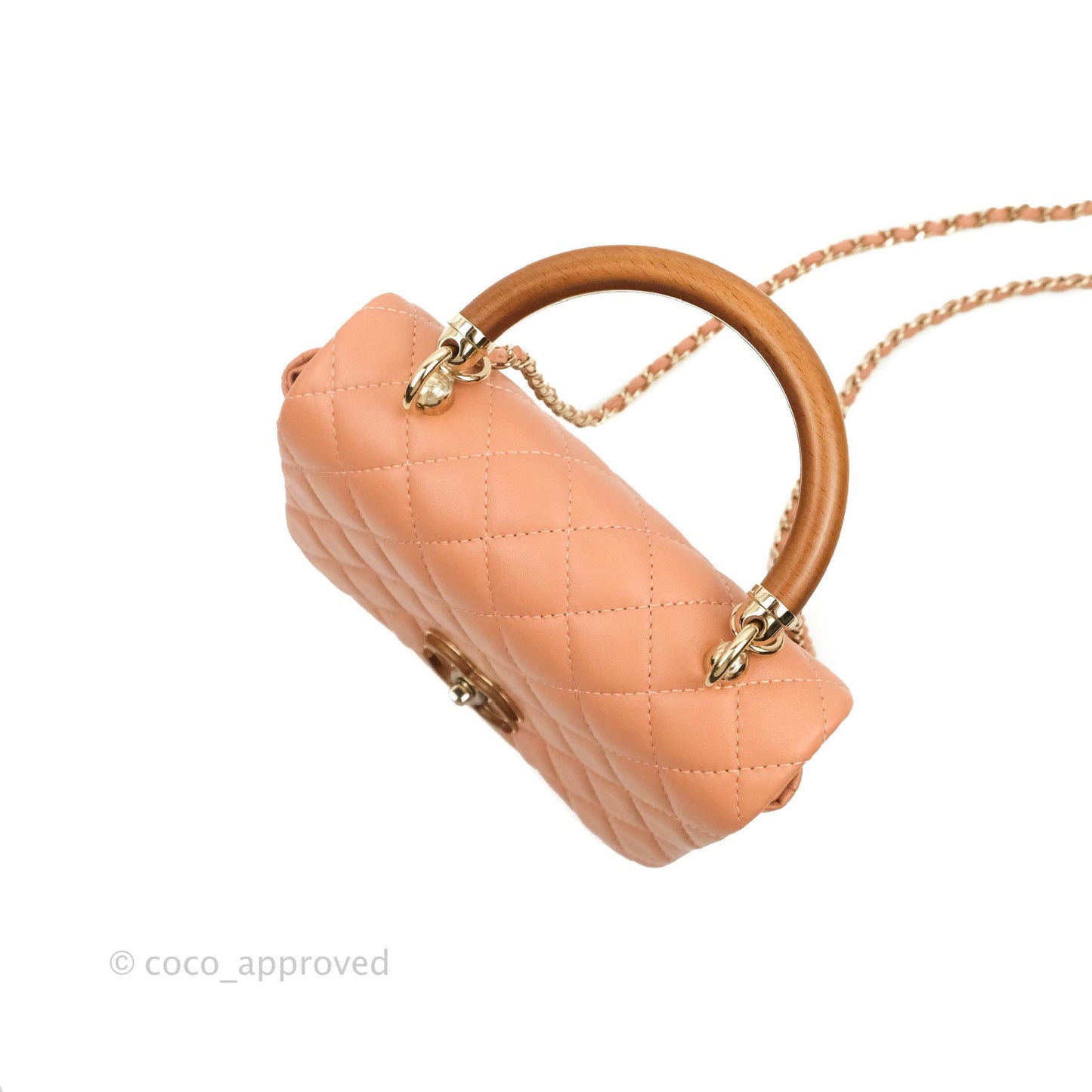 Chanel Quilted Knock On Wood Top Handle Bag Beige Pink Lambskin Gold Hardware