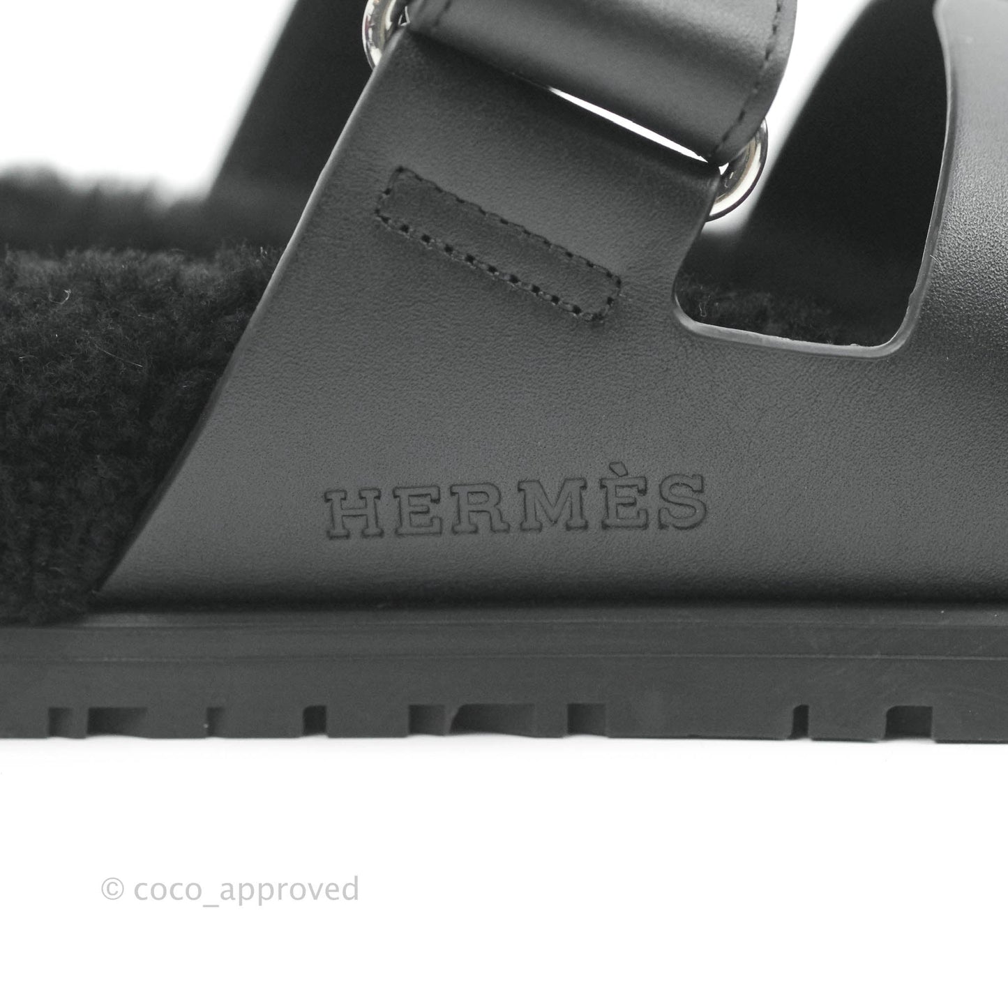 Hermès Chypre Sandal Shearling Black Calfskin