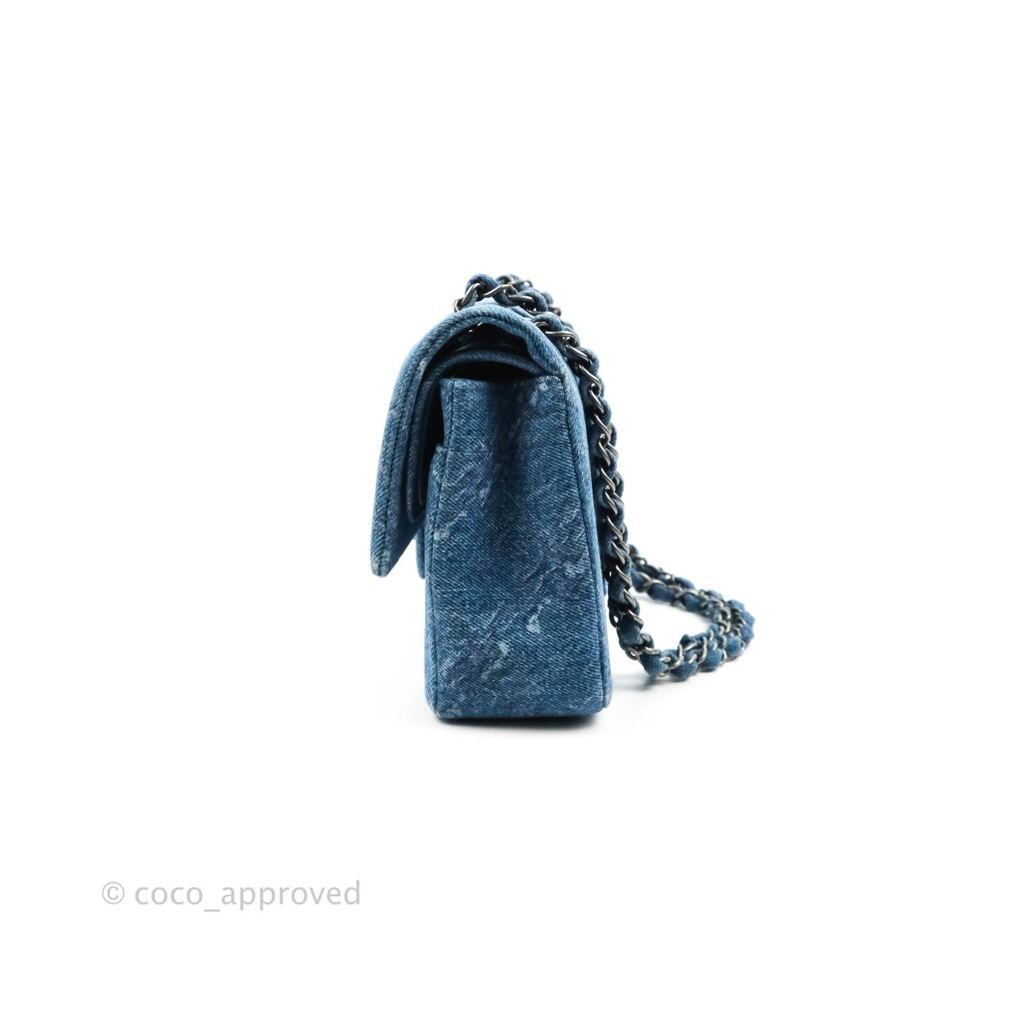 Chanel Classic M/L Medium Double Flap Blue Denim Ruthenium Hardware