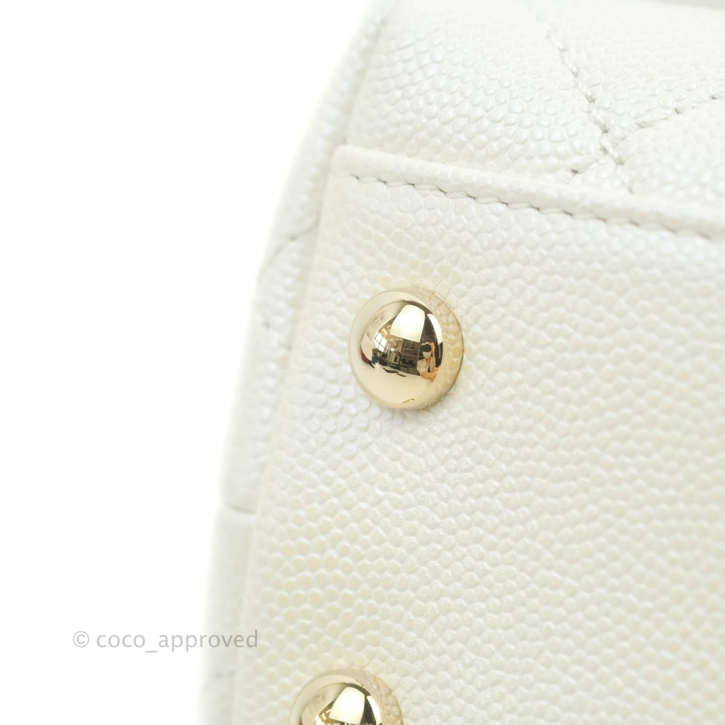Chanel Mini Coco Handle Quilted Iridescent White Caviar Gold Hardware