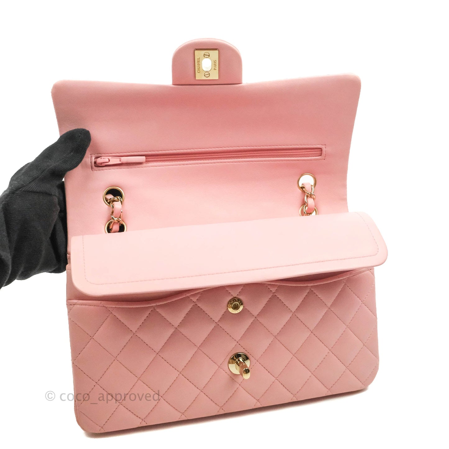 Chanel Classic M/L Medium Flap Quilted Pink Lambskin Gold Hardware