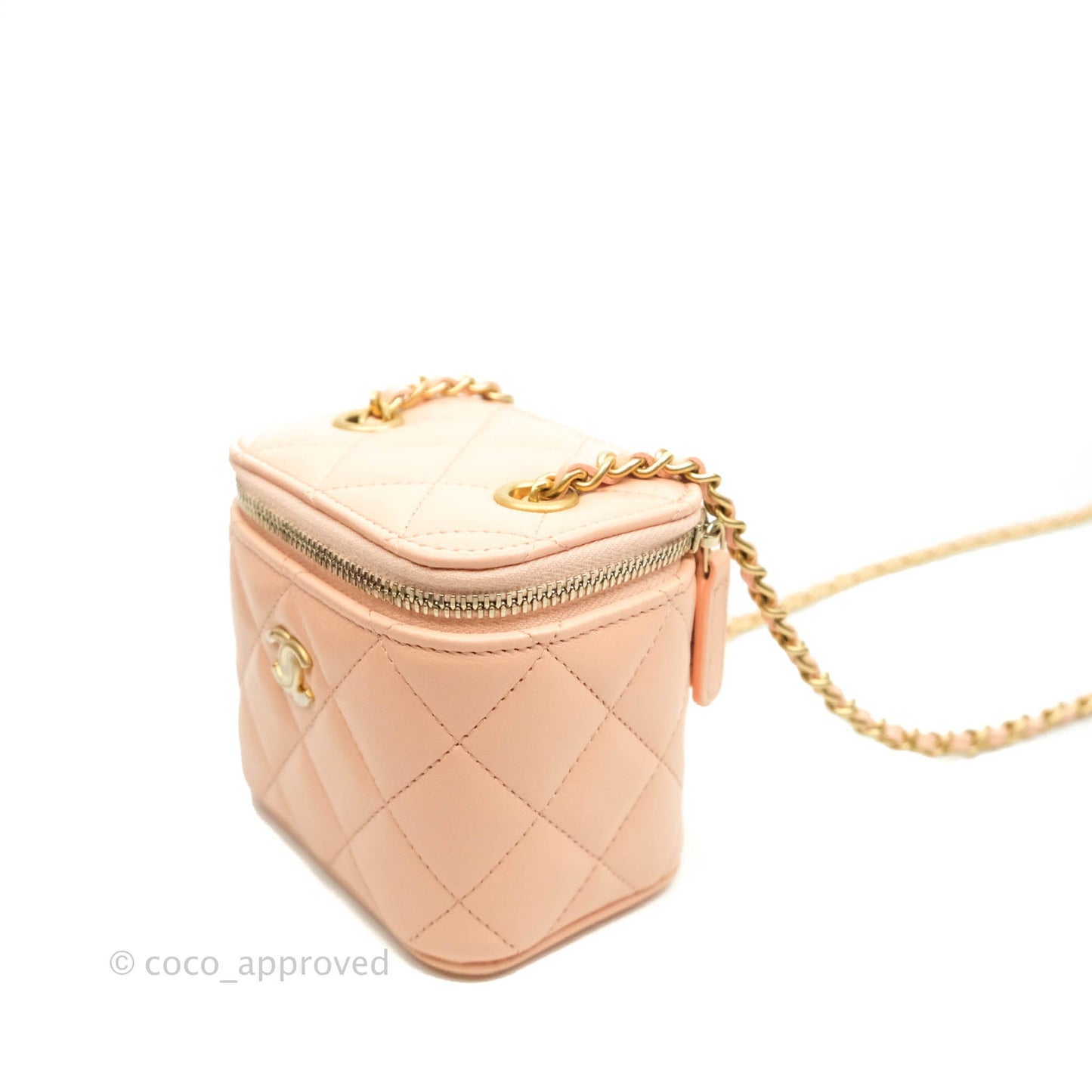 Chanel Classic Mini Pearl Crush Vanity With Chain Pink Lambskin Aged Gold Hardware