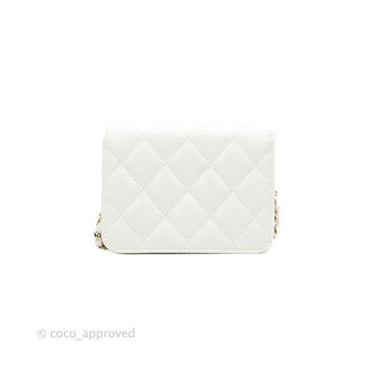 Chanel Mini Wallet With Chain White Caviar Gold Hardware