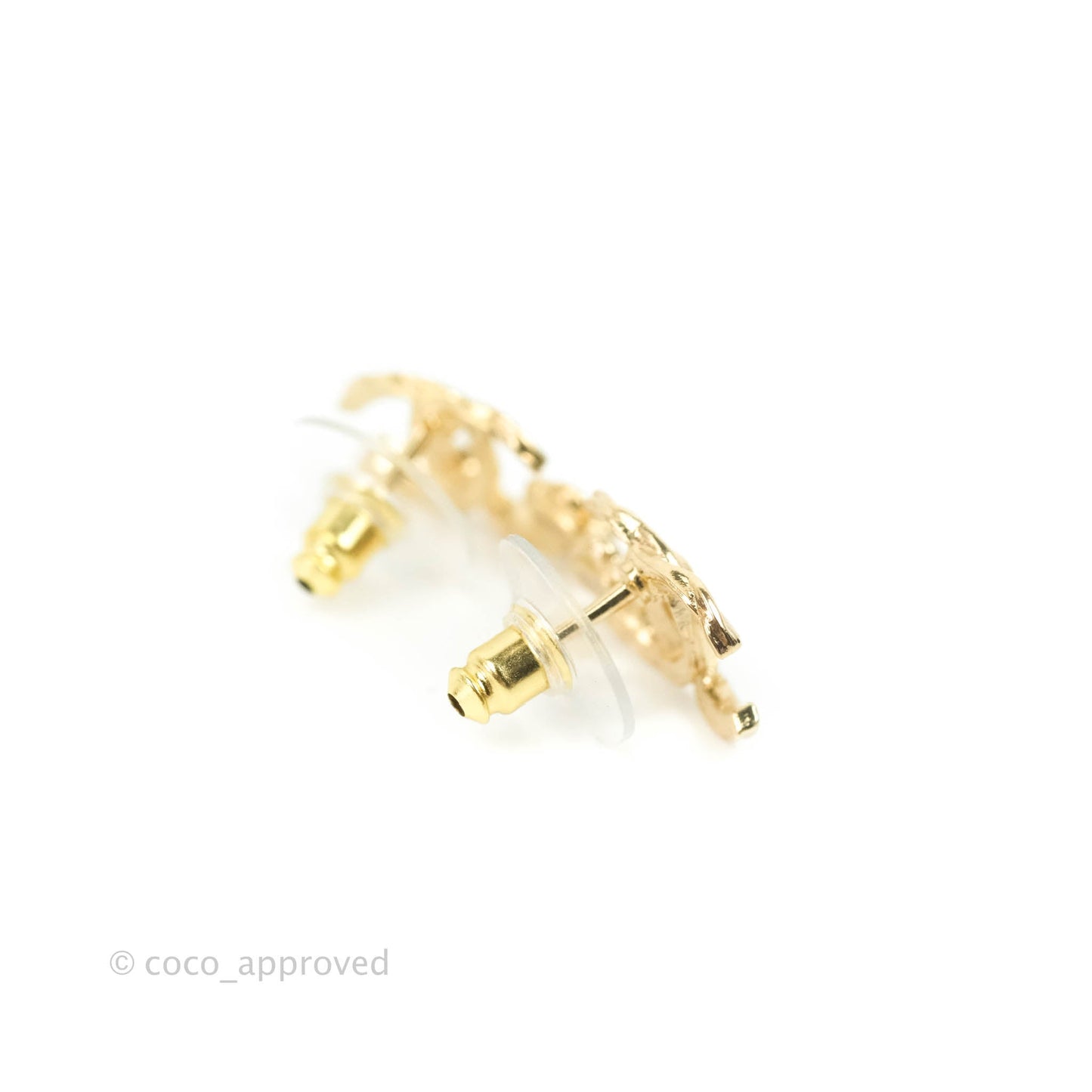 Chanel CC Camellia Earrings Gold Tone 22A