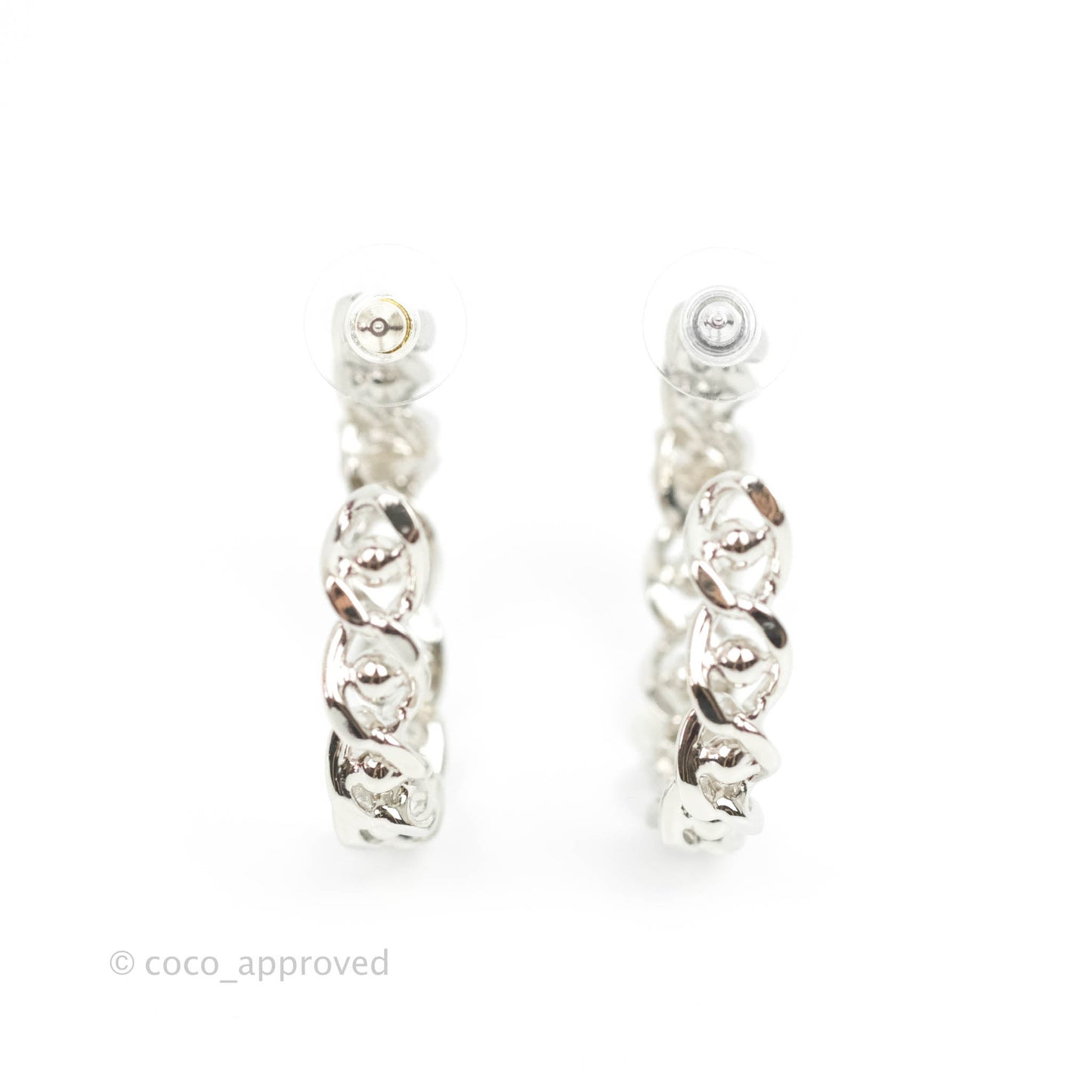 Chanel CC Chain Hoop Earrings Silver Tone 22A