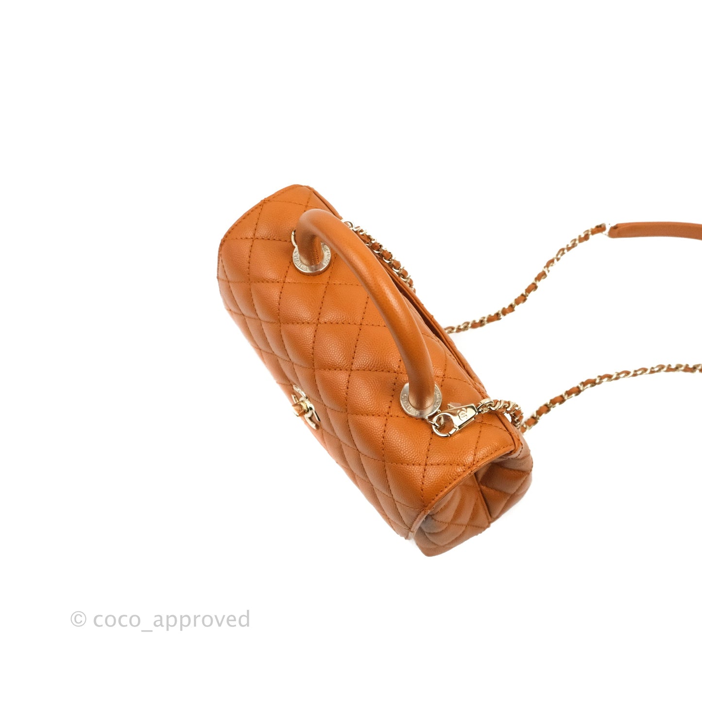 Chanel Small Coco Handle Quilted Caramel Caviar Gold Hardware 21A