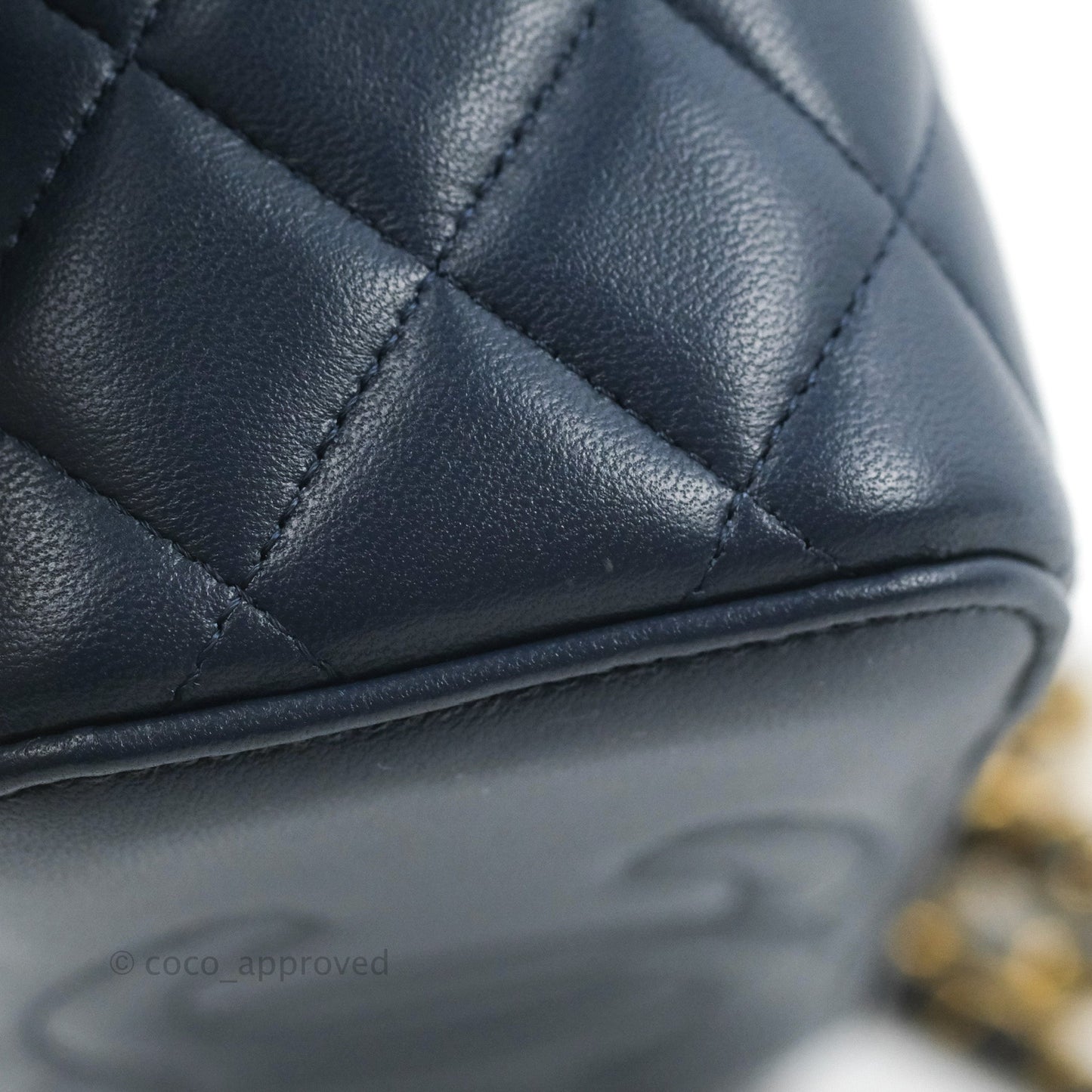 Chanel Vanity Rectangular Metal Top Handle Navy Lambskin Aged Gold Hardware 22B