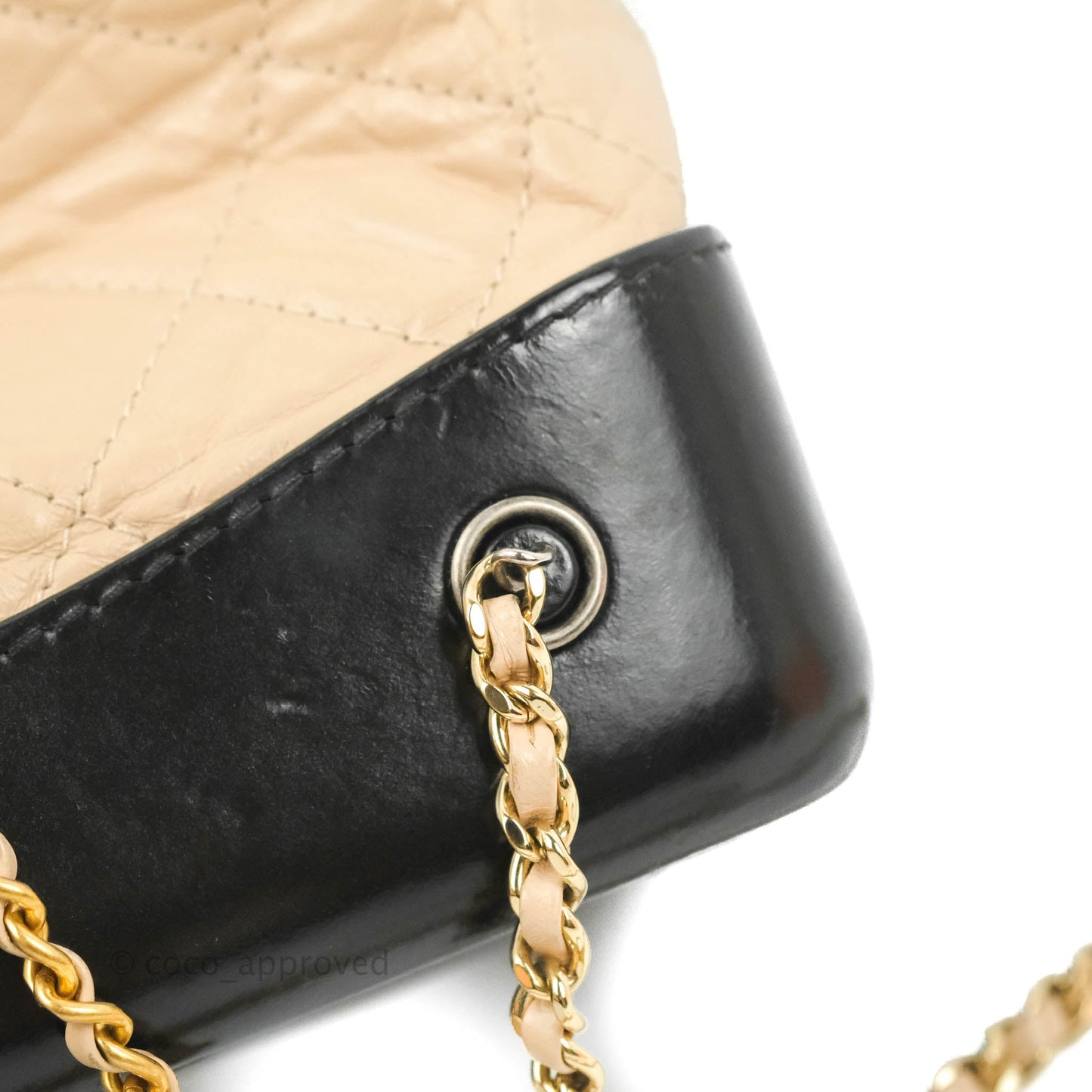 Chanel Small Gabrielle Backpack Beige Black Aged Calfskin