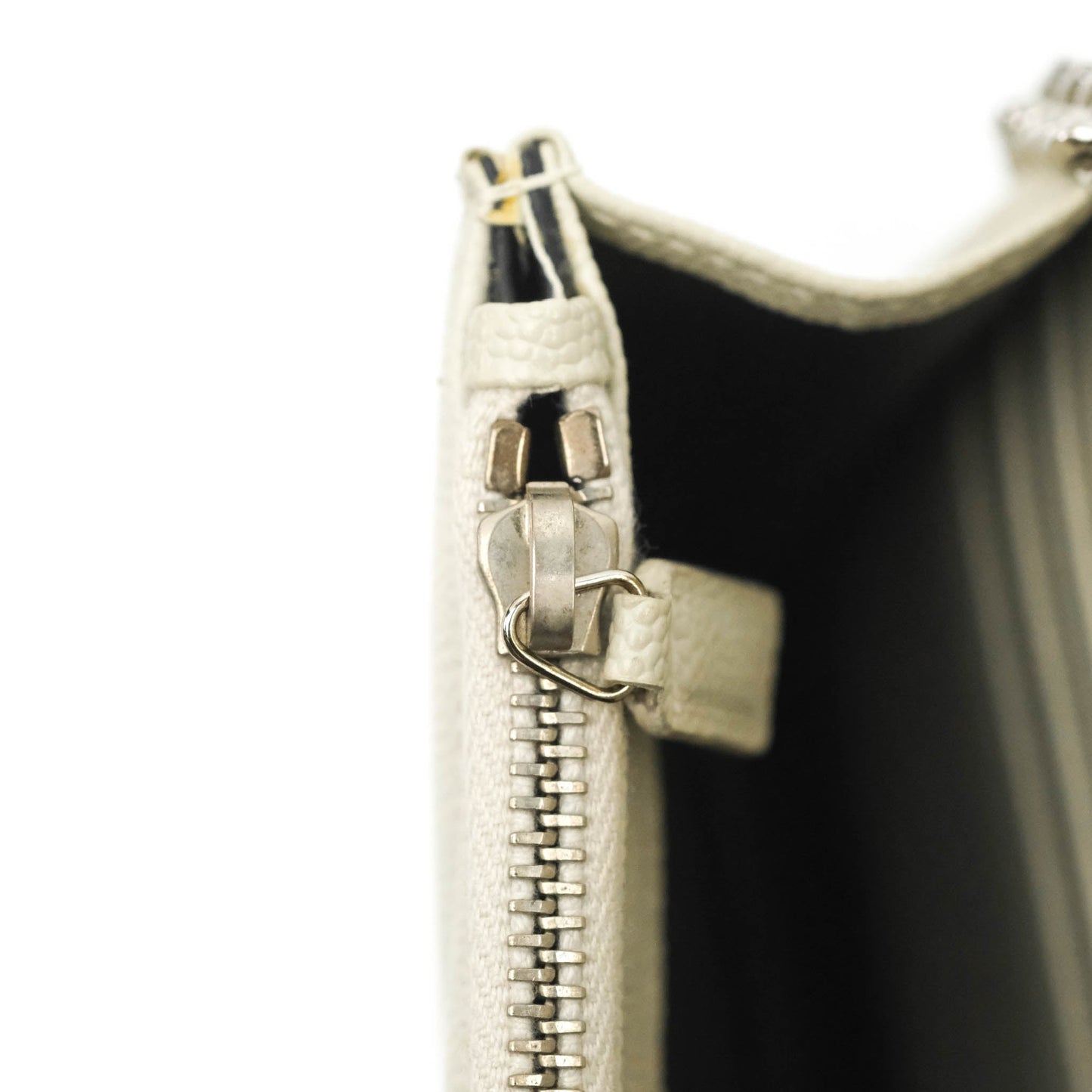 Saint Laurent Wallet on Chain White Grained Leather Silver Hardware