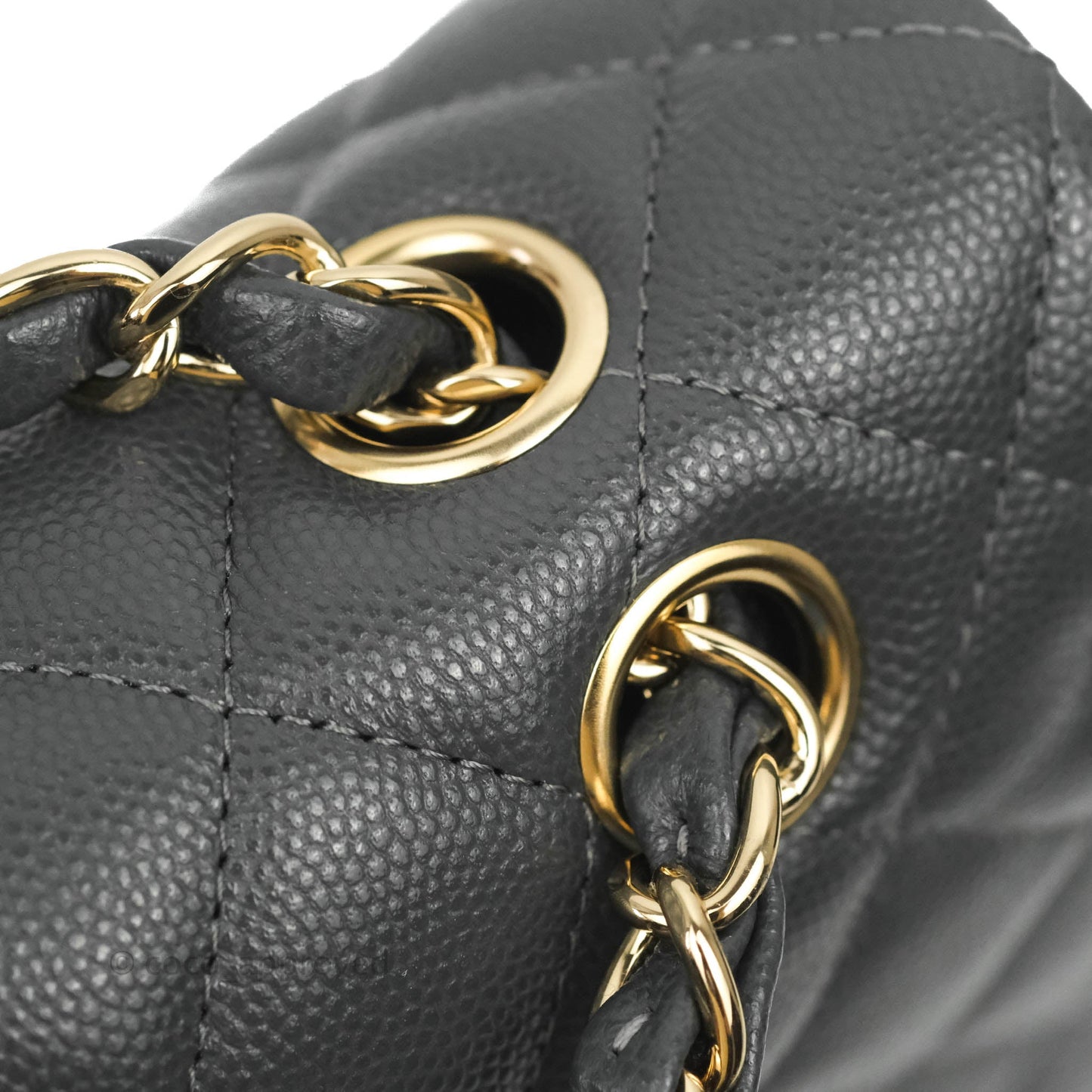 Chanel Classic M/L Medium Flap Quilted Dark Grey Caviar Gold Hardware 21B