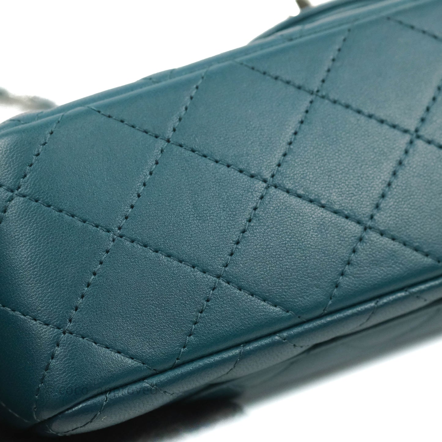 Chanel Quilted Mini Rectangular Flap Teal Lambskin Silver Hardware