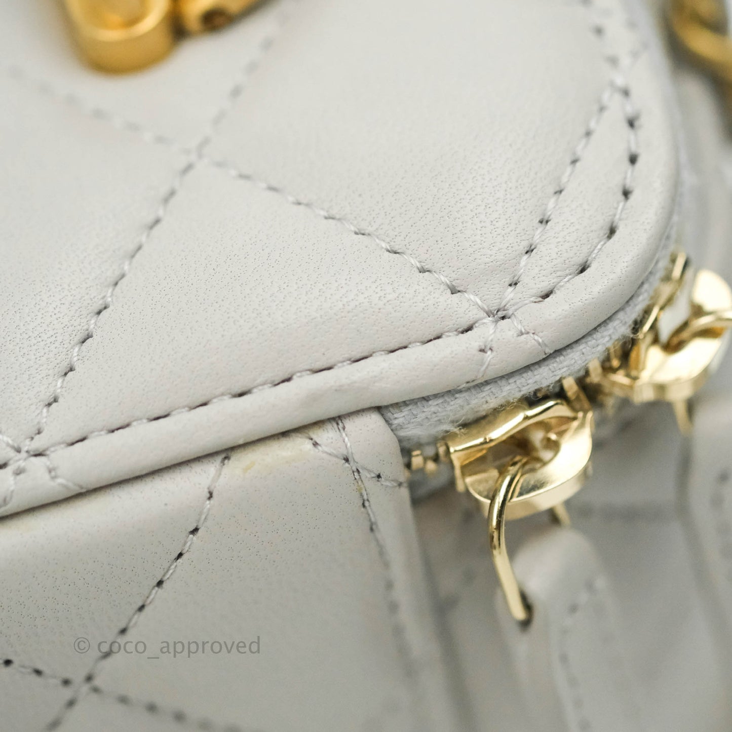 Chanel Classic Vanity Rectangular Top Handle With Chain Grey Lambskin Aged Gold Hardware