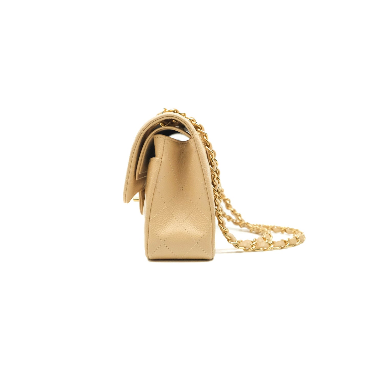Chanel Small Classic Quilted Flap Beige Caviar Gold Hardware