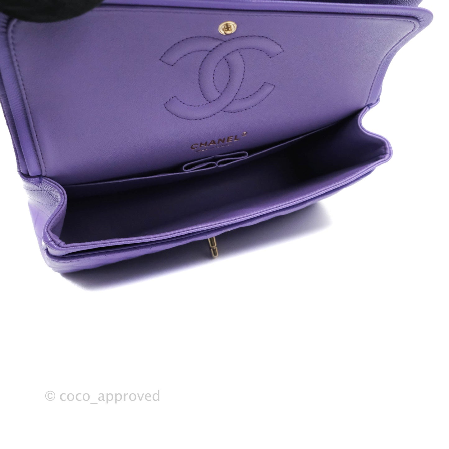 Chanel Classic M/L Medium Flap Quilted Purple Caviar Gold Hardware 20S