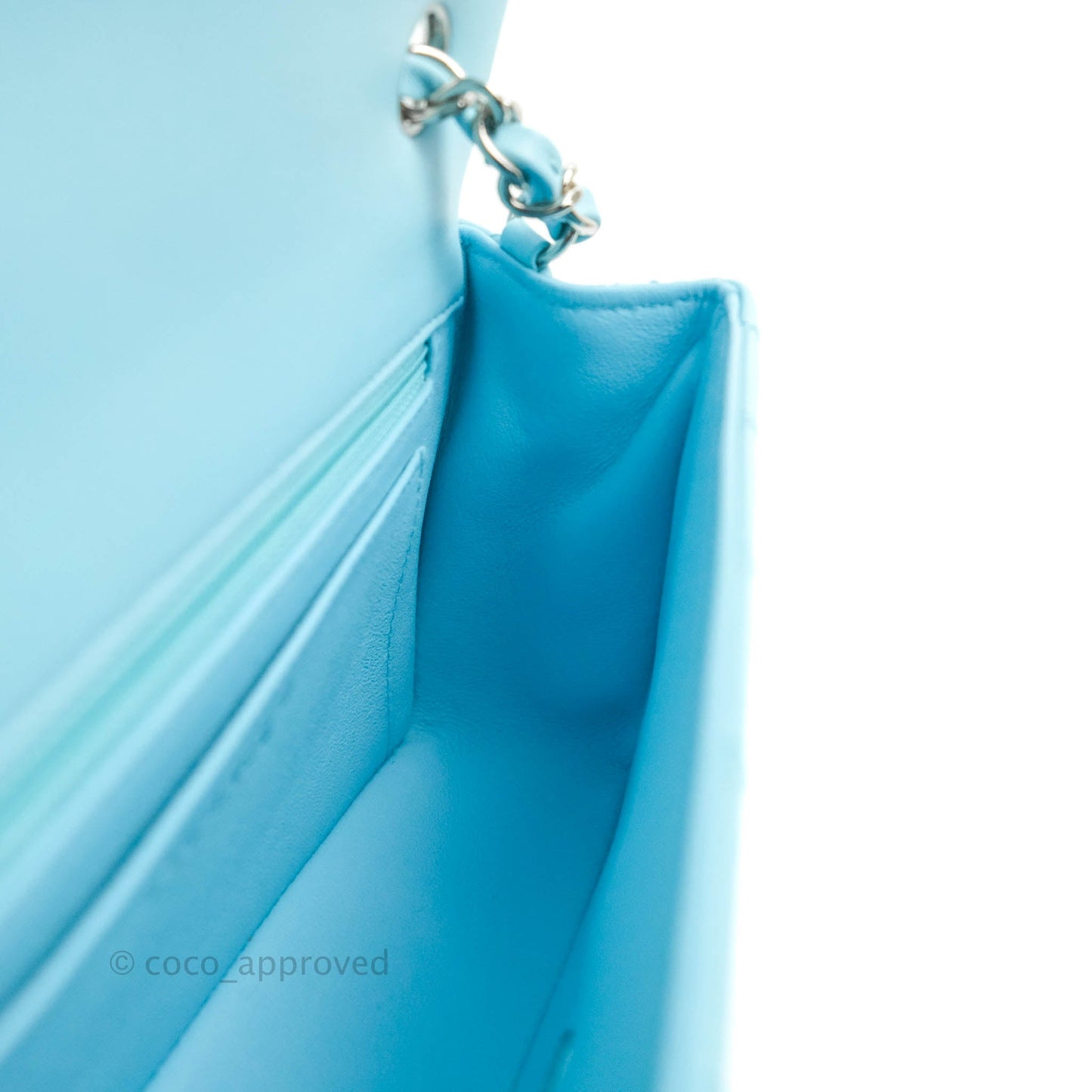 Chanel Quilted Mini Rectangular Flap Sky Neon Blue Silver Hardware 21S