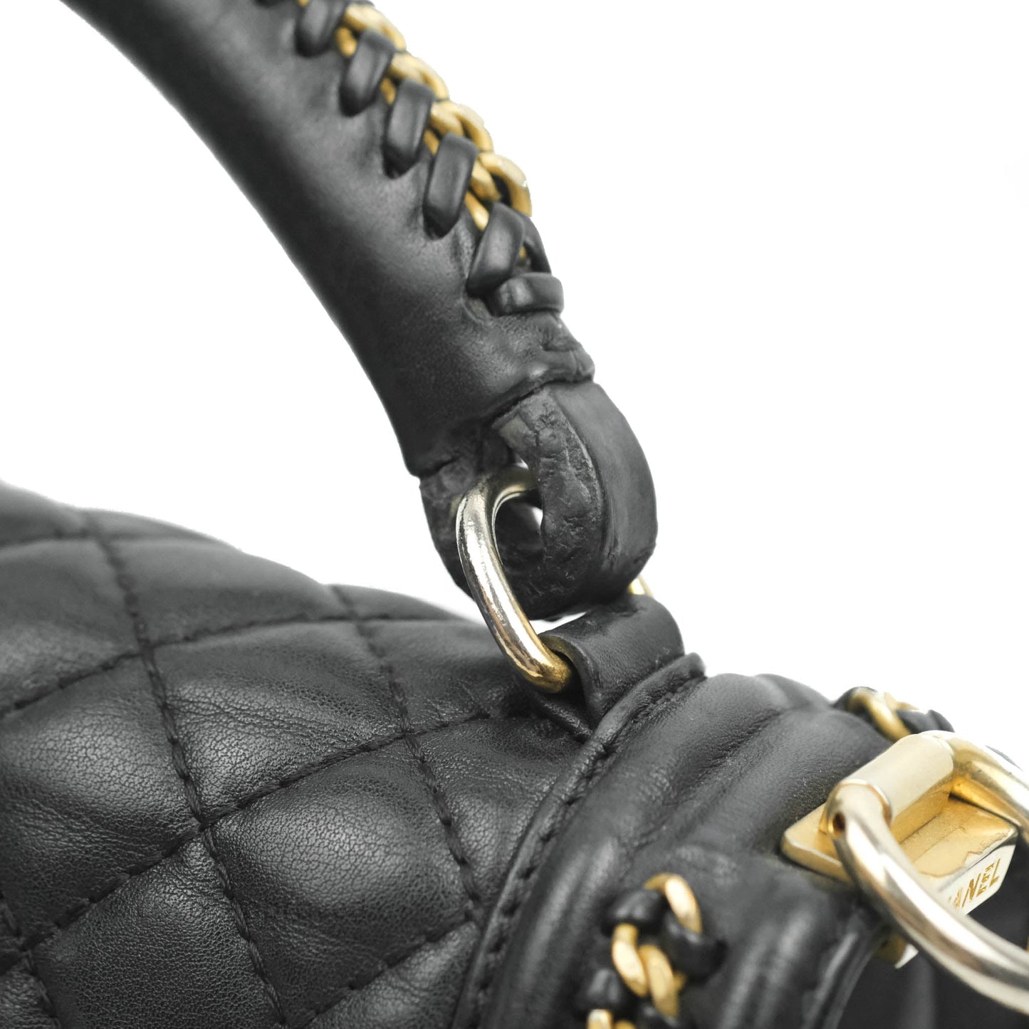 Chanel Quilted Medium Boy With Handle Black Calfskin Aged Gold Hardware