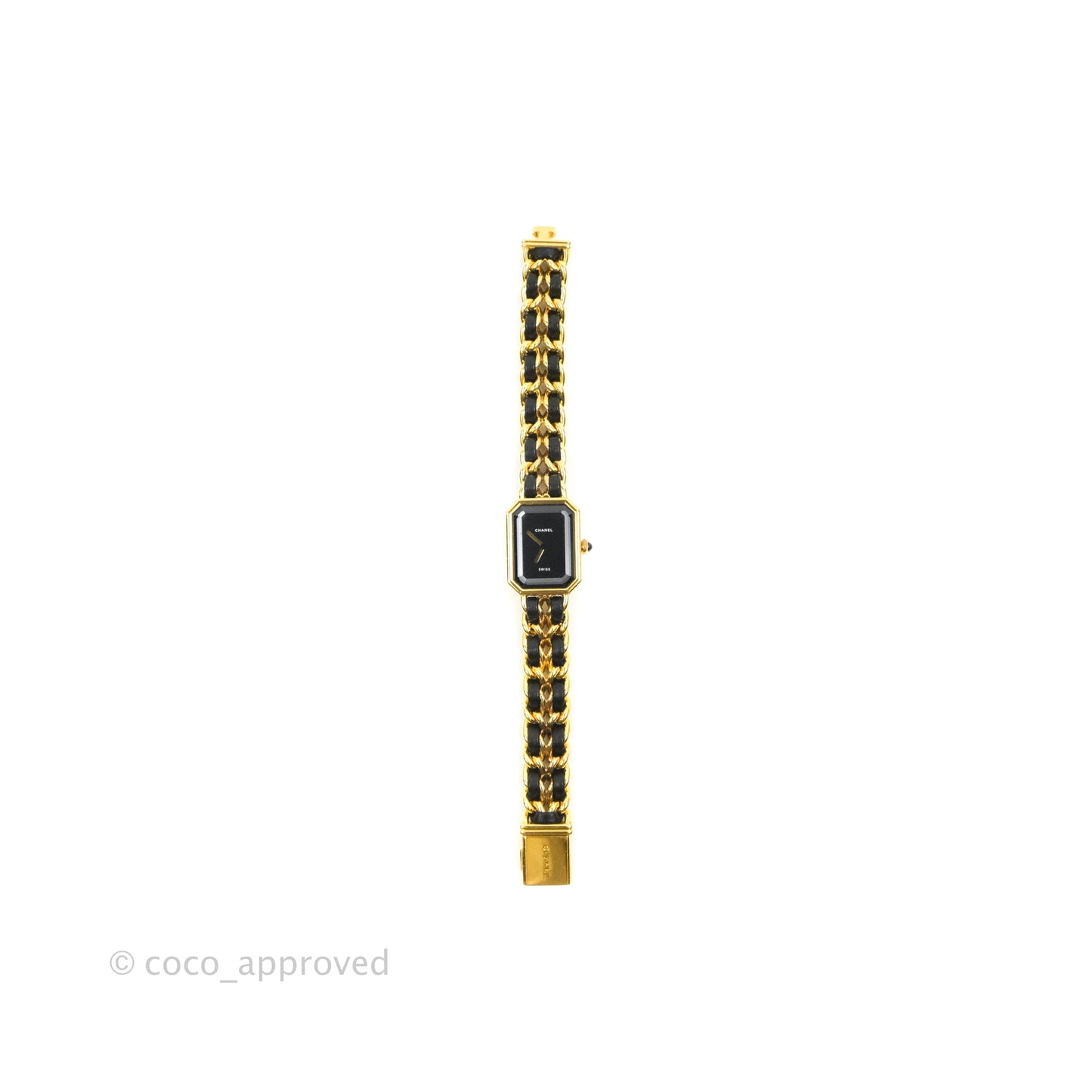Chanel Vintage Première Watch Black Leather Gold Plated Size L