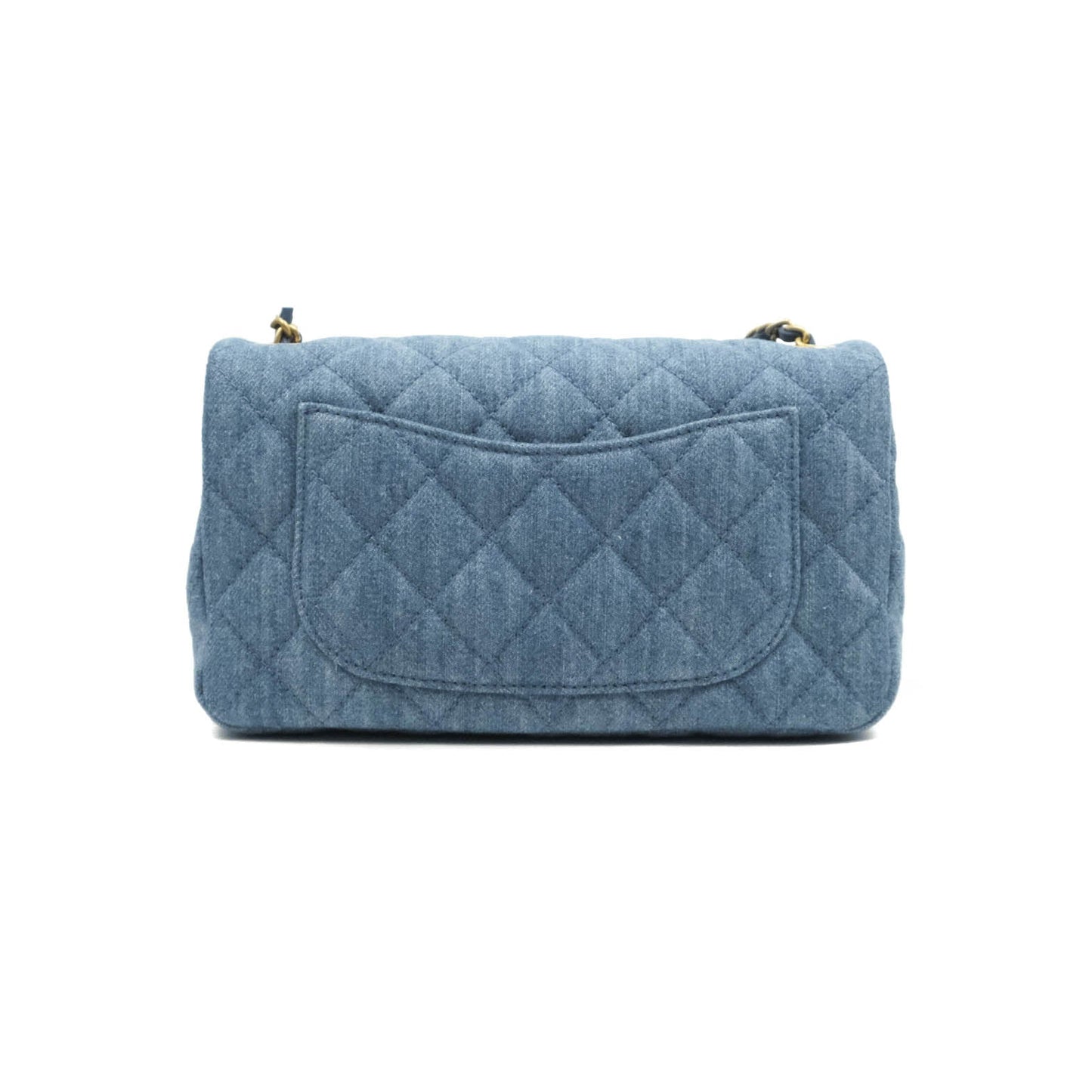 Chanel Mini Rectangular Pearl Crush Quilted Denim Aged Gold Hardware 22C