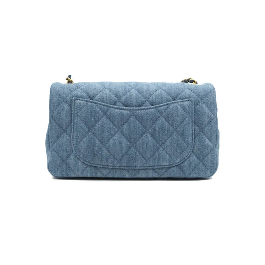 Chanel Mini Rectangular Pearl Crush Quilted Denim Aged Gold Hardware 22C