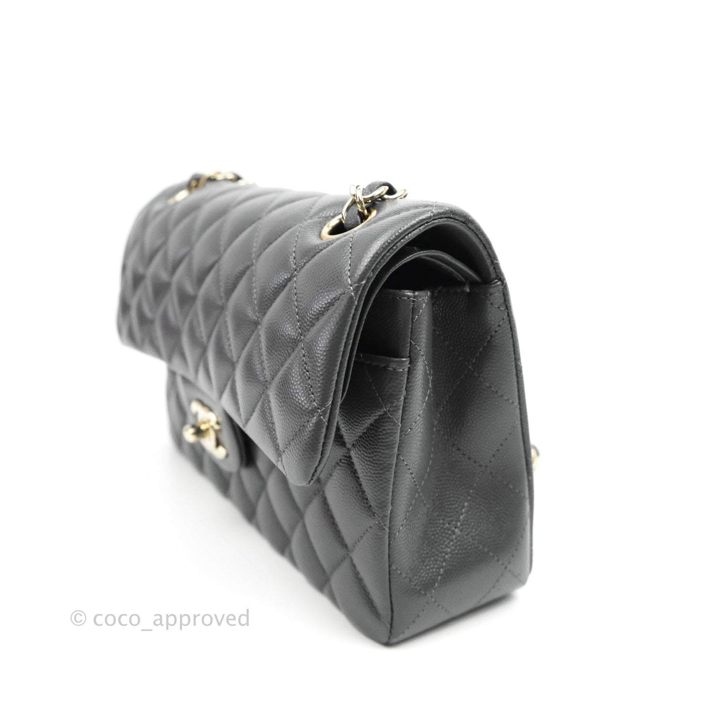 Chanel Classic Small S/M Flap Dark Grey Caviar Gold Hardware 21B