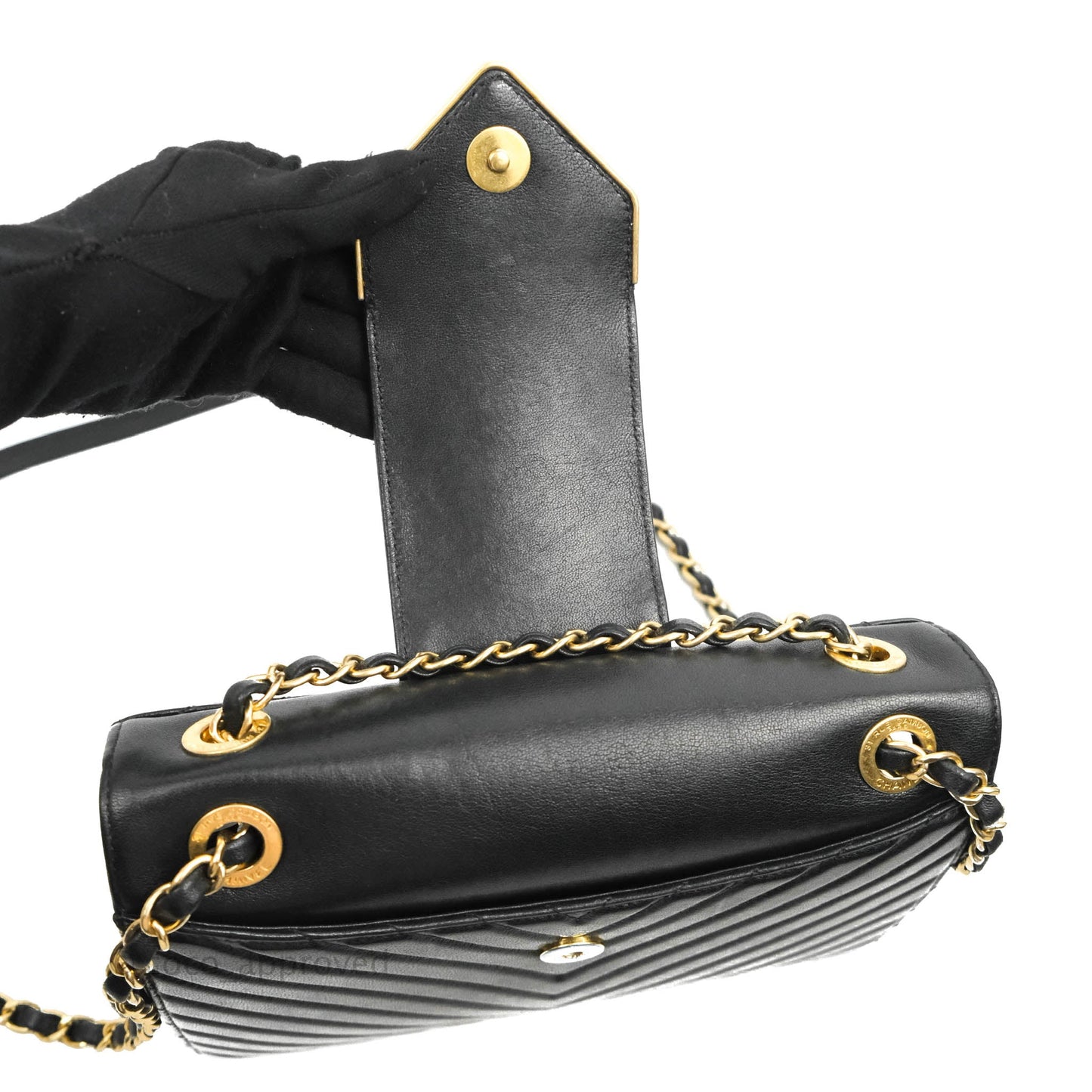Chanel Mini Collar and Tie Flap Bag Chevron Sheepskin Aged Gold Hardware