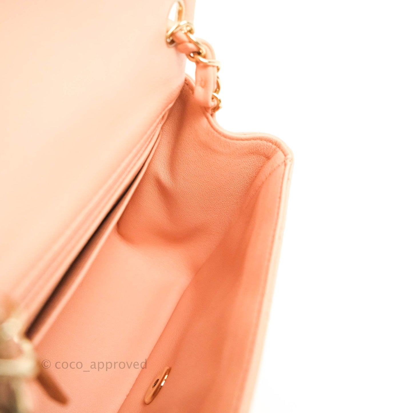 Chanel Quilted Mini Square Lambskin Light Beige Pink Gold Hardware