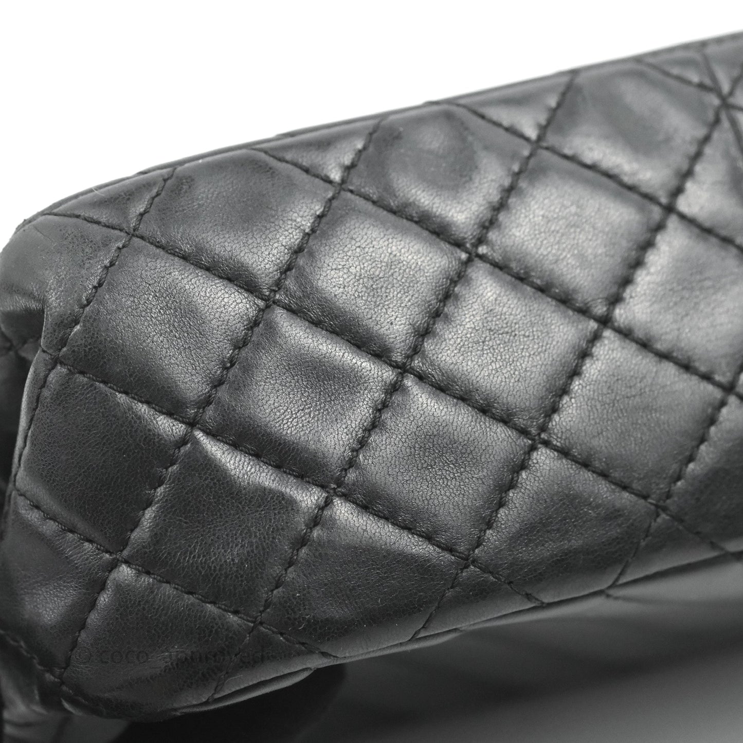 Chanel Quilted Large Single Flap Chevron Black Lambskin Silver Hardware