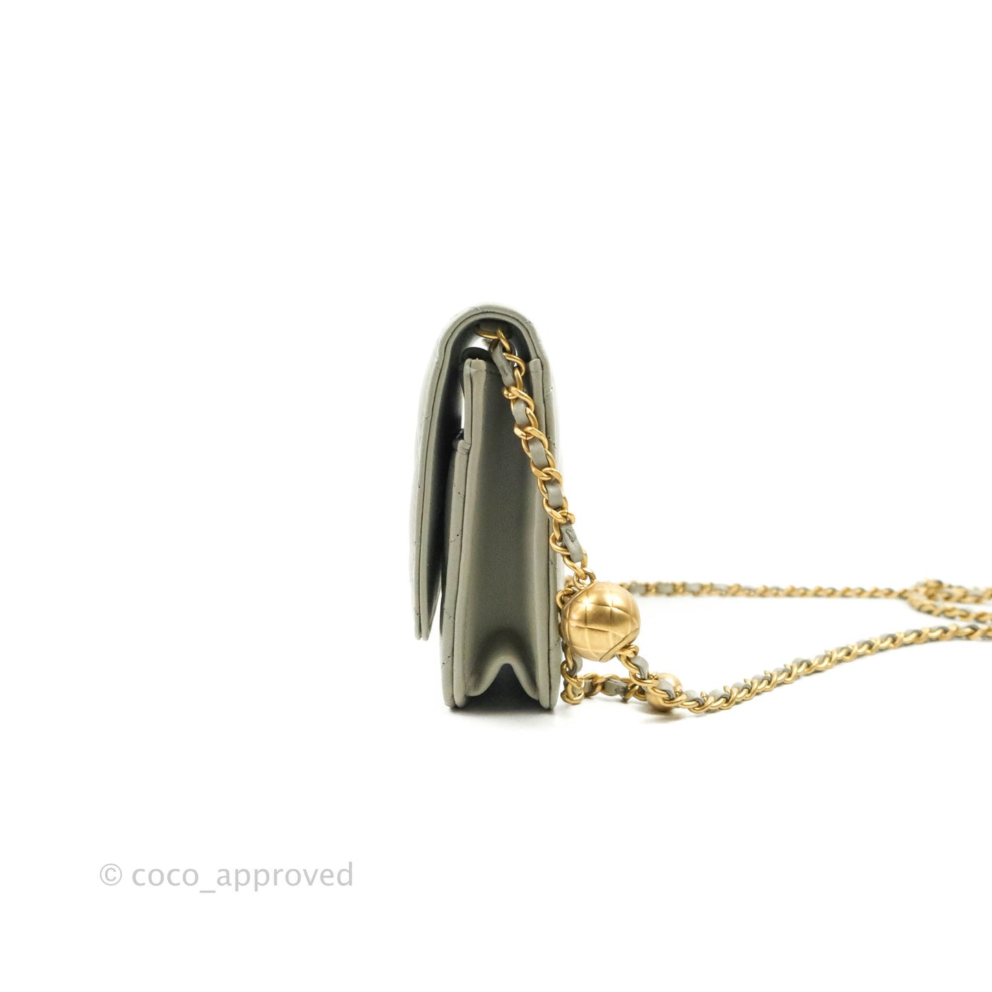 Chanel Quilted Pearl Crush Wallet on Chain WOC Light Grey Lambskin Aged Gold Hardware 22C