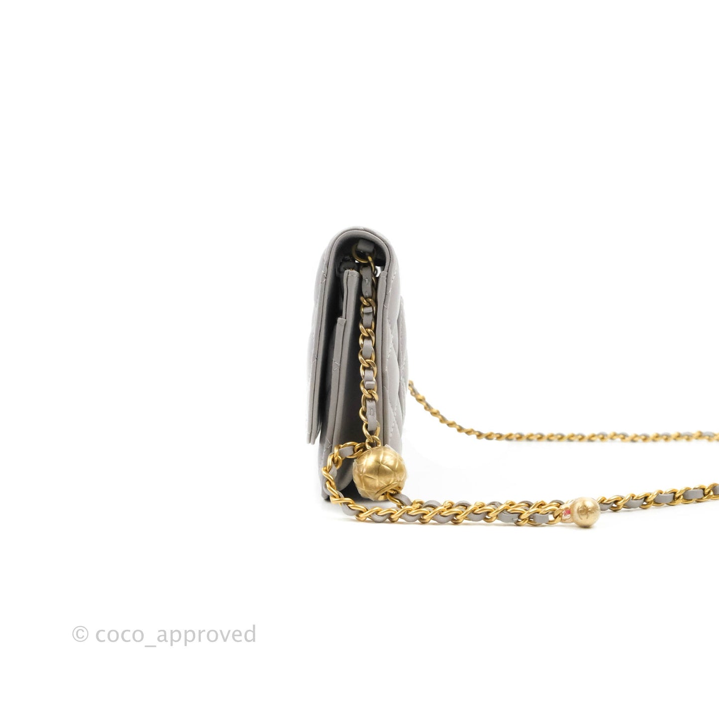 Chanel Quilted Pearl Crush Wallet on Chain WOC Grey Lambskin Aged Gold Hardware