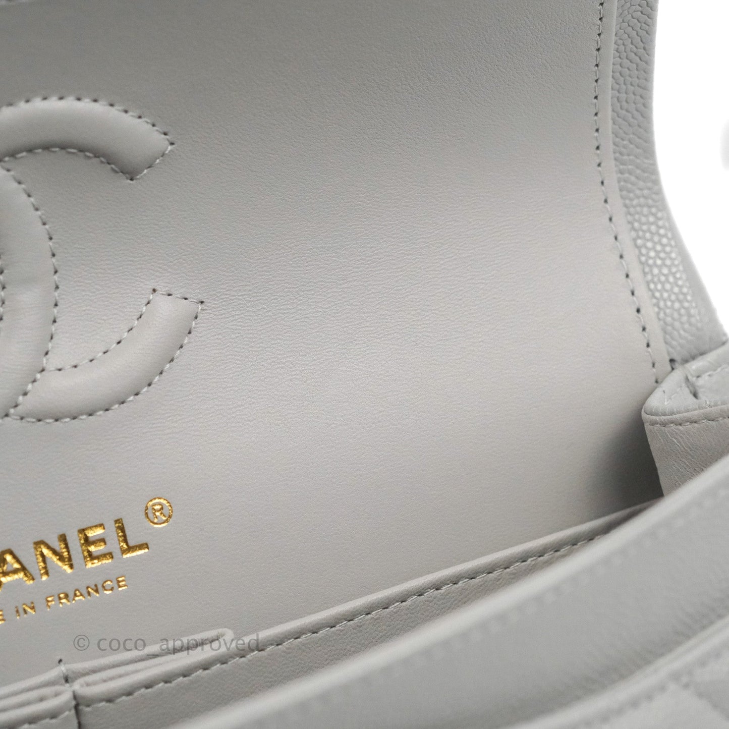 Chanel Small Classic Quilted Flap Grey Caviar Gold Hardware 21A