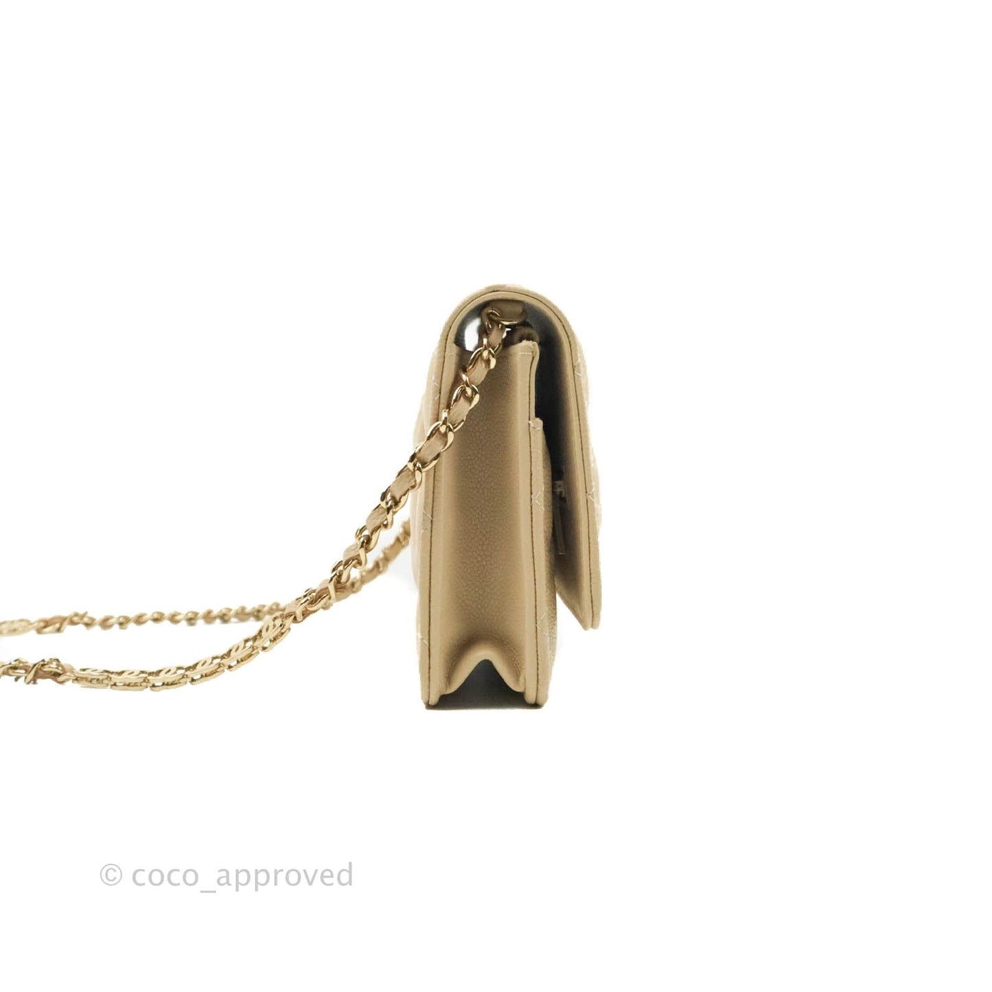 Chanel Quilted Wallet on Chain WOC Beige Caviar Gold Hardware