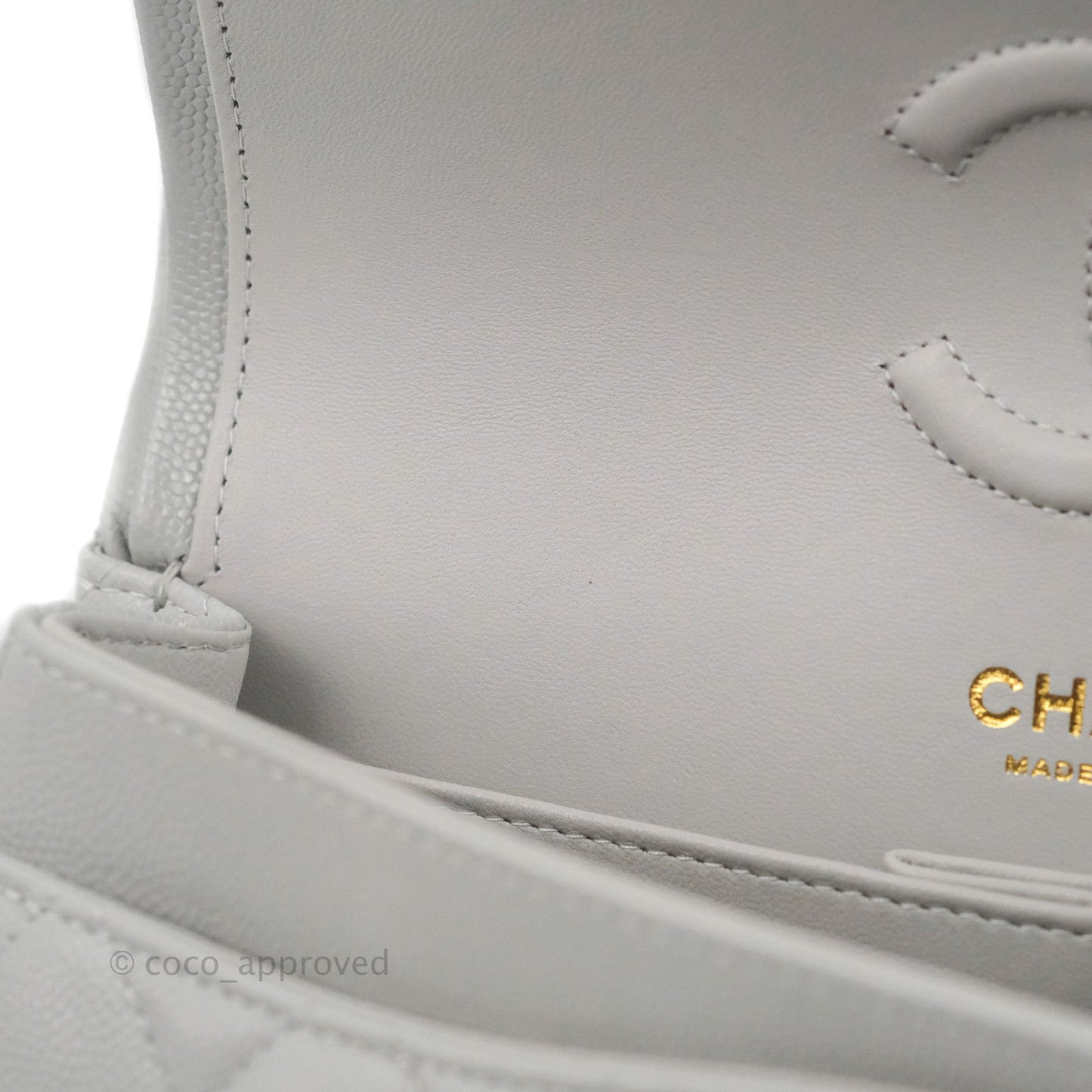 Chanel Small Classic Quilted Flap Grey Caviar Gold Hardware 21A