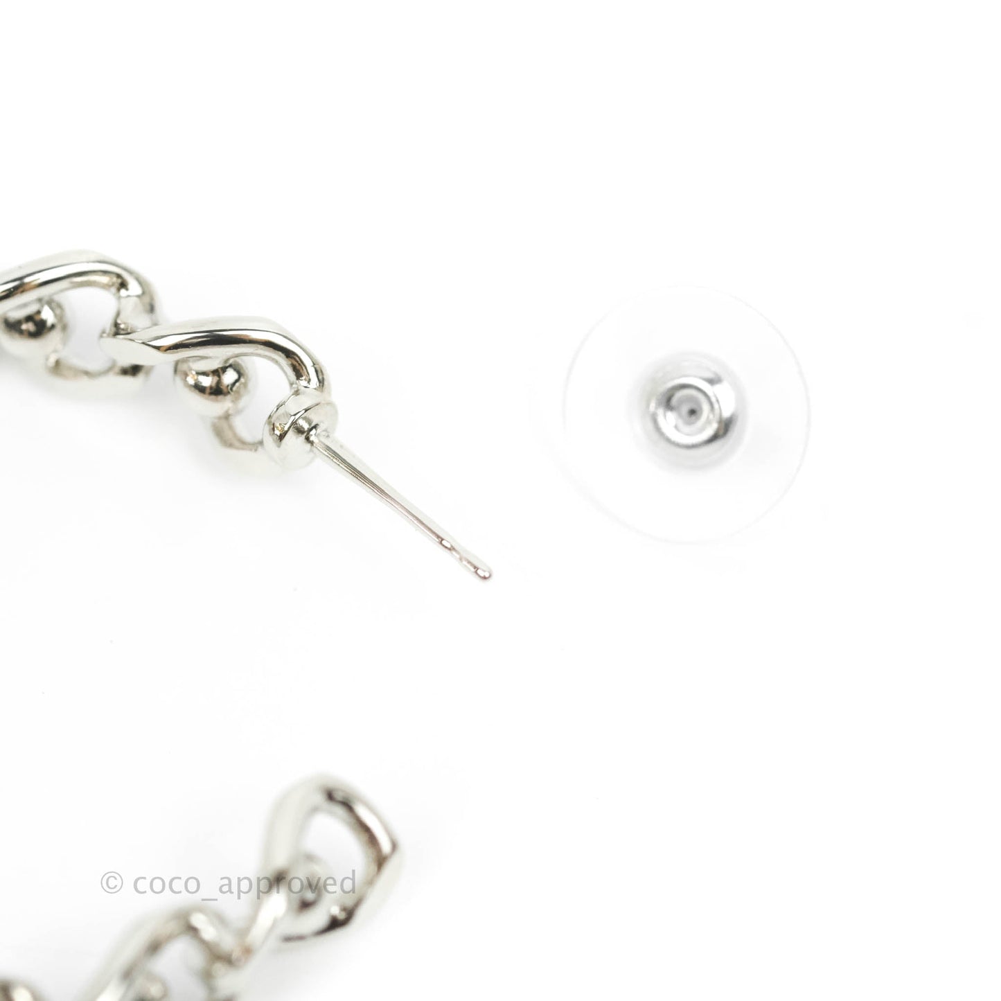 Chanel CC Chain Hoop Earrings Silver Tone 22A