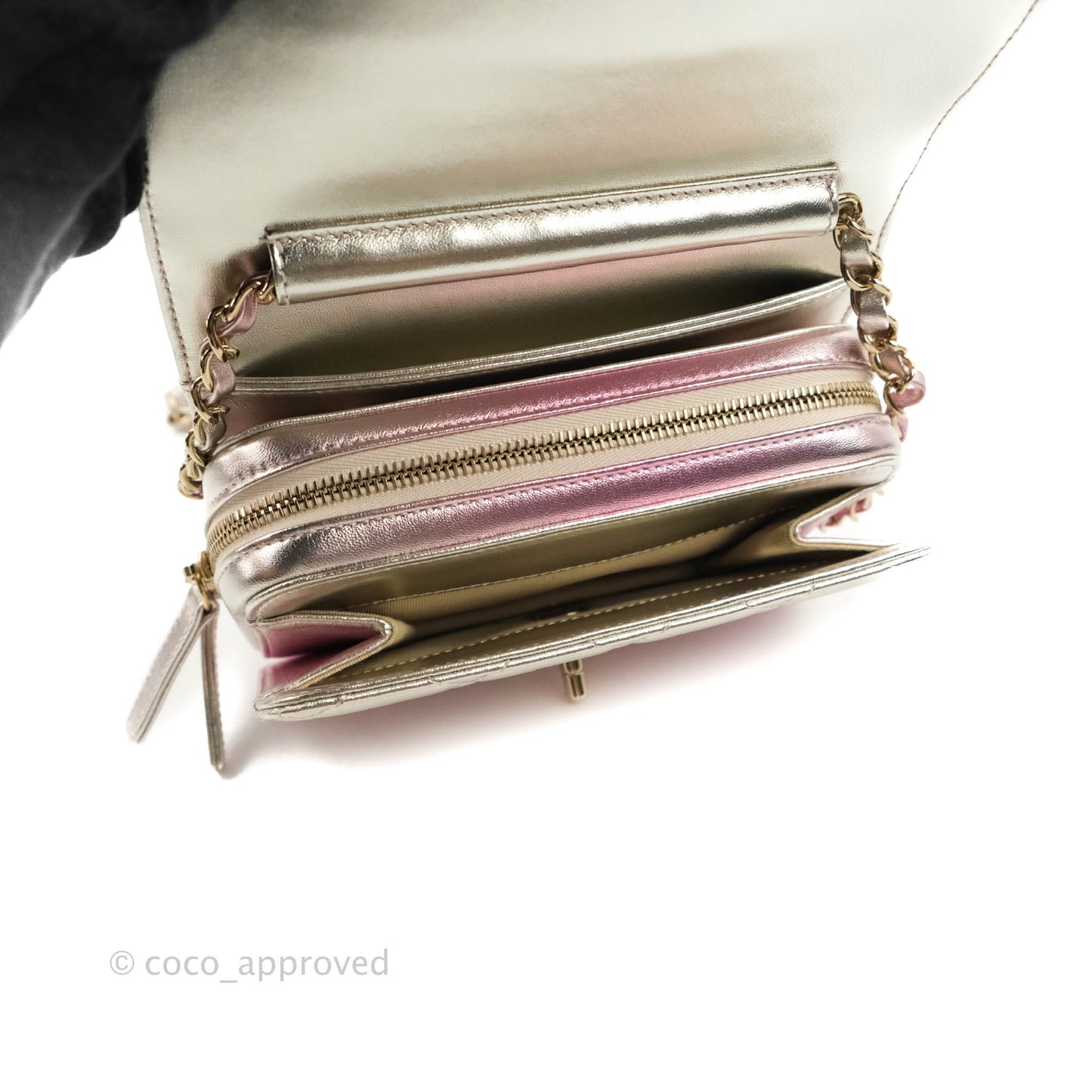 Chanel Quilted Small Like The Wallet Flap Metallic Pink Silver Light Gold Hardware 22C