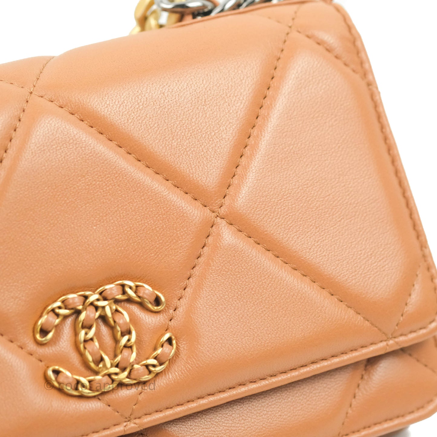 Chanel 19 Wallet on Chain WOC Dark Beige Caramel Lambskin Mixed Hardware
