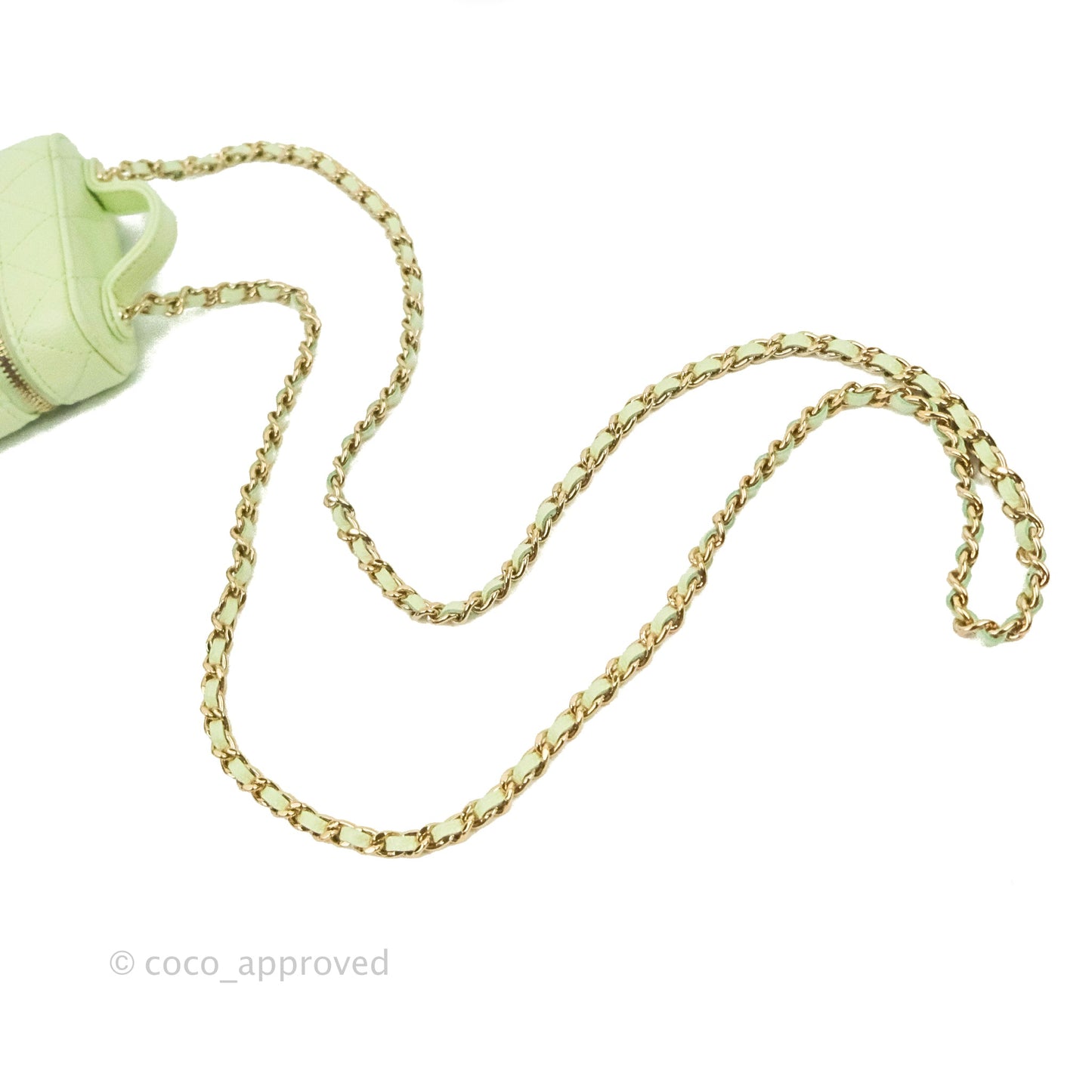Chanel Quilted Small Handle With Care Vanity Case With Chain Green Caviar Gold Hardware