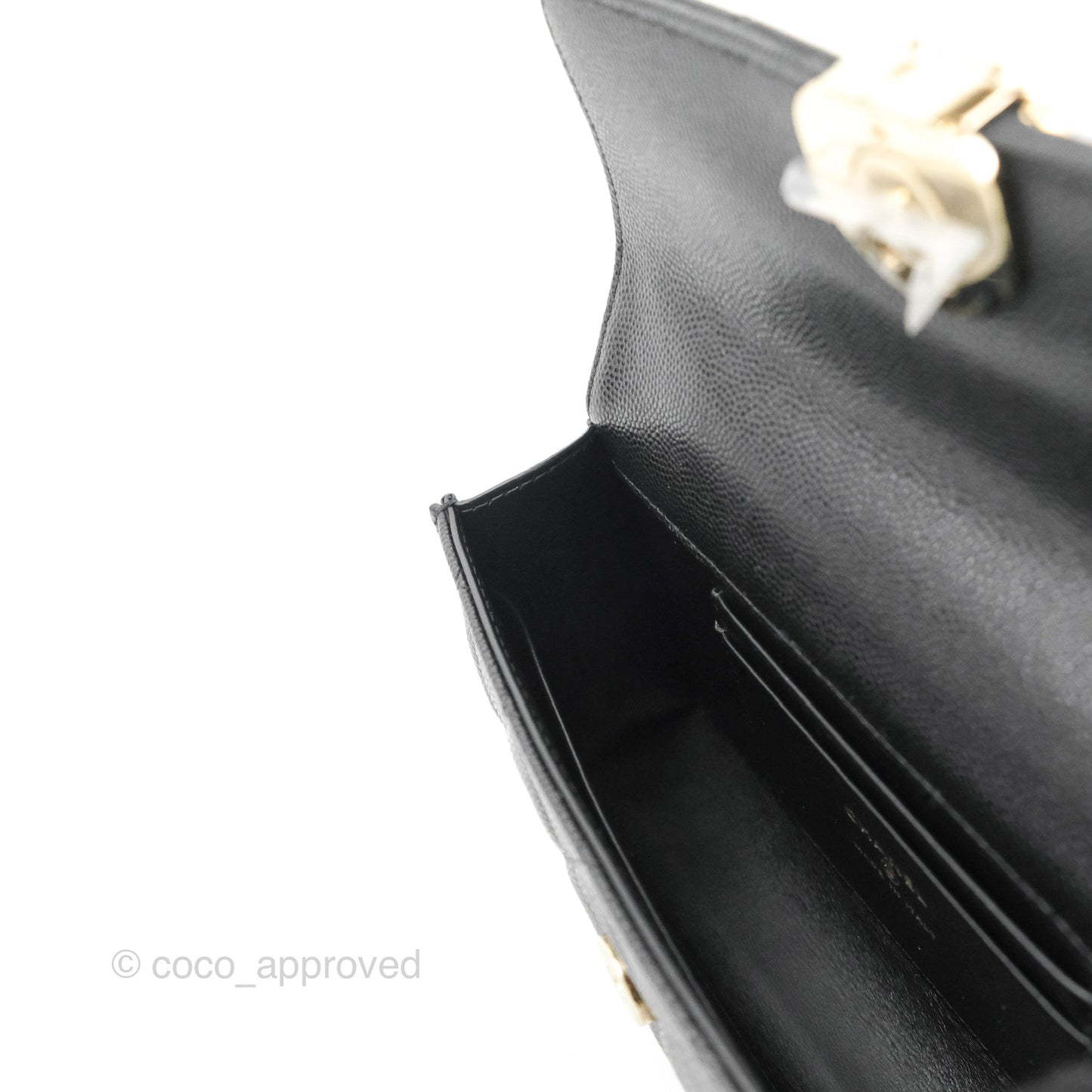Chanel Top Handle Clutch with Chain Black Caviar Light Gold Hardware 23P