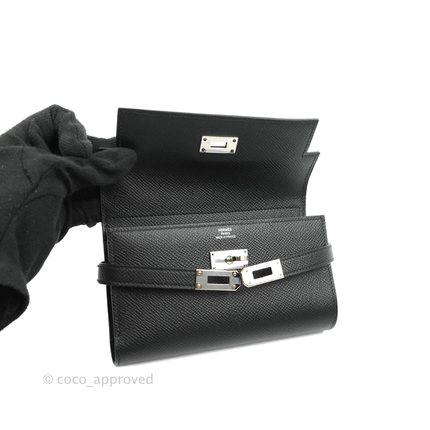 Hermès Small Kelly Wallet Black Epsom Palladium Hardware