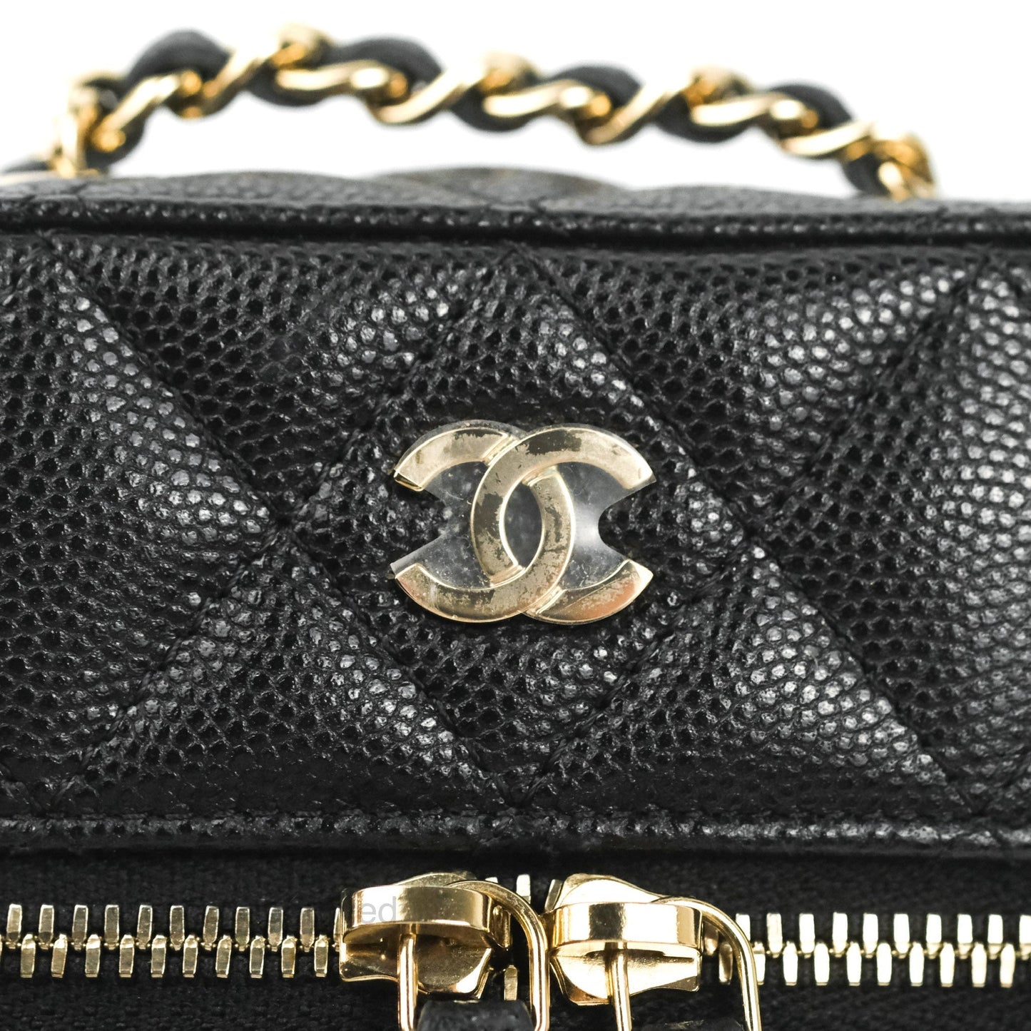 Chanel Vanity Phone Holder With Chain Black Caviar Gold Hardware