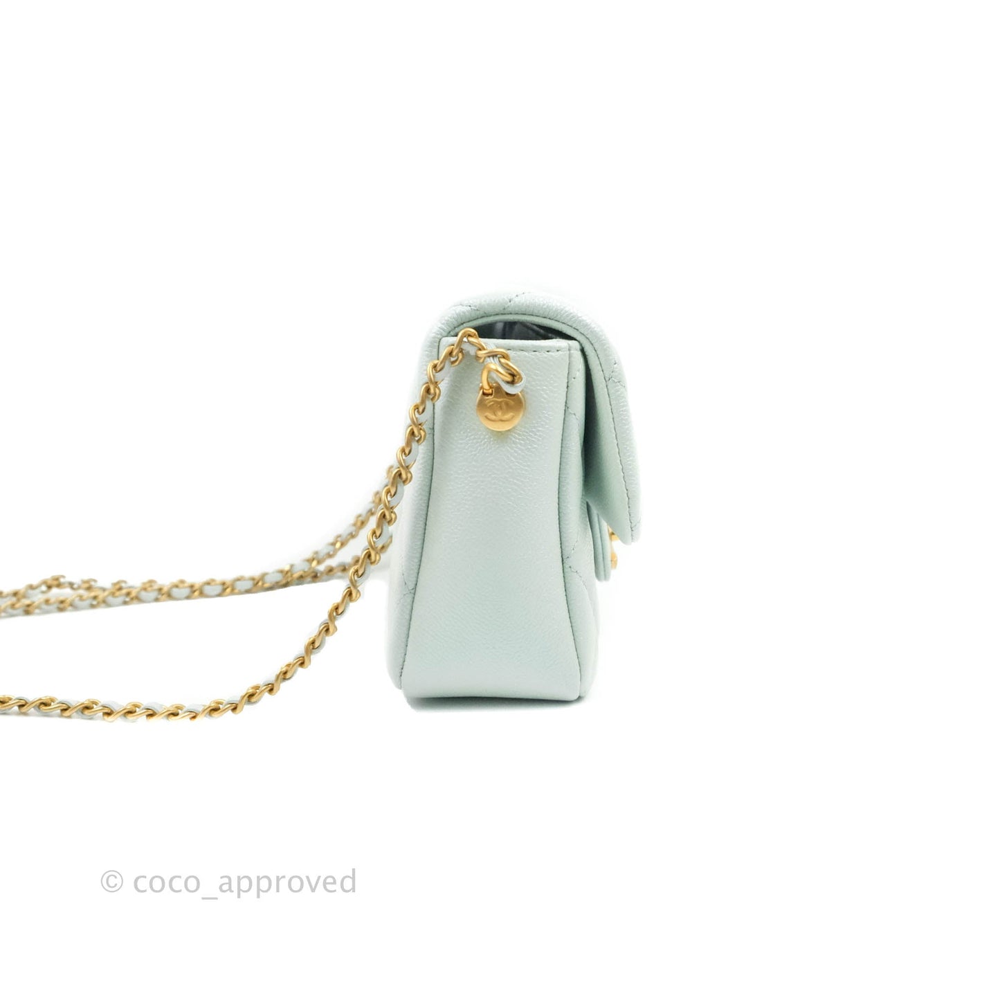 Chanel Quilted My Perfect Mini Iridescent Mint Green Caviar Aged Gold Hardware 21K