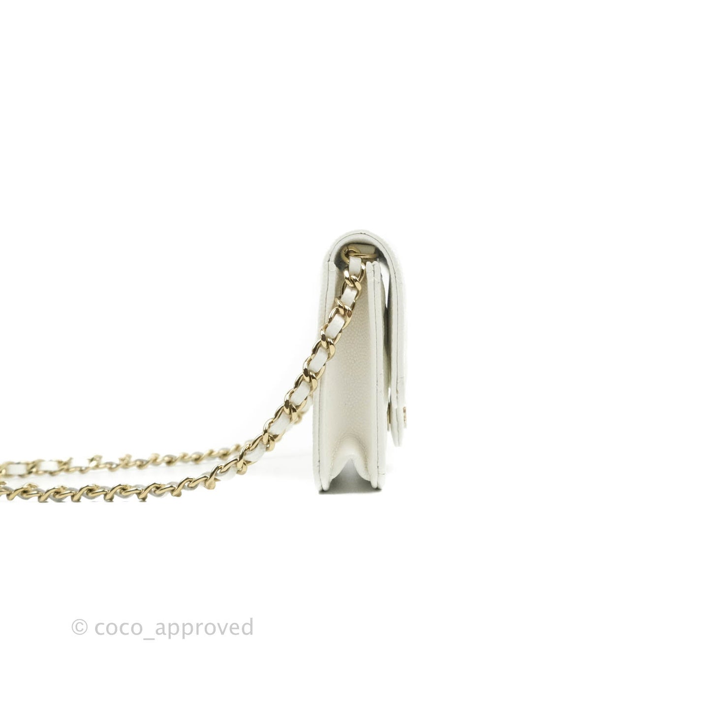 Chanel Mini Wallet With Chain White Caviar Gold Hardware