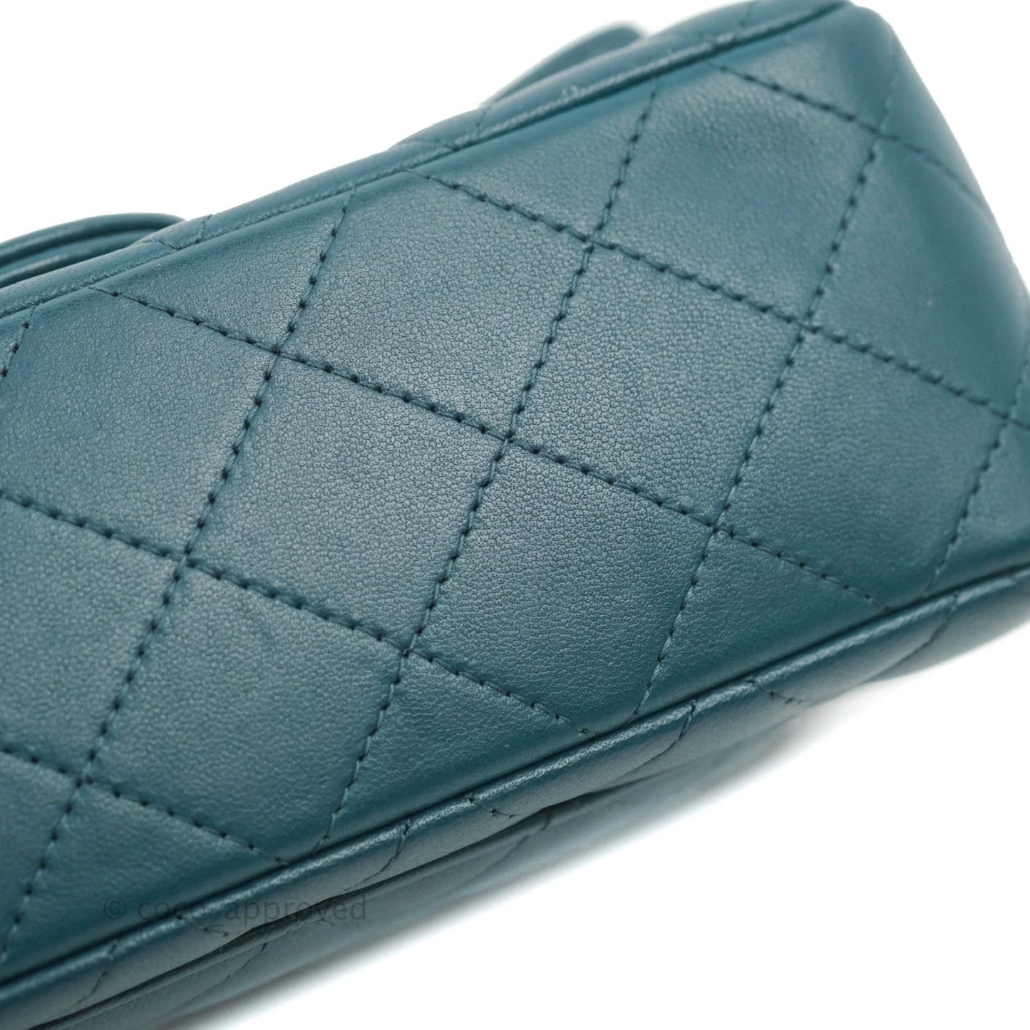 Chanel Quilted Mini Rectangular Flap Teal Lambskin Silver Hardware