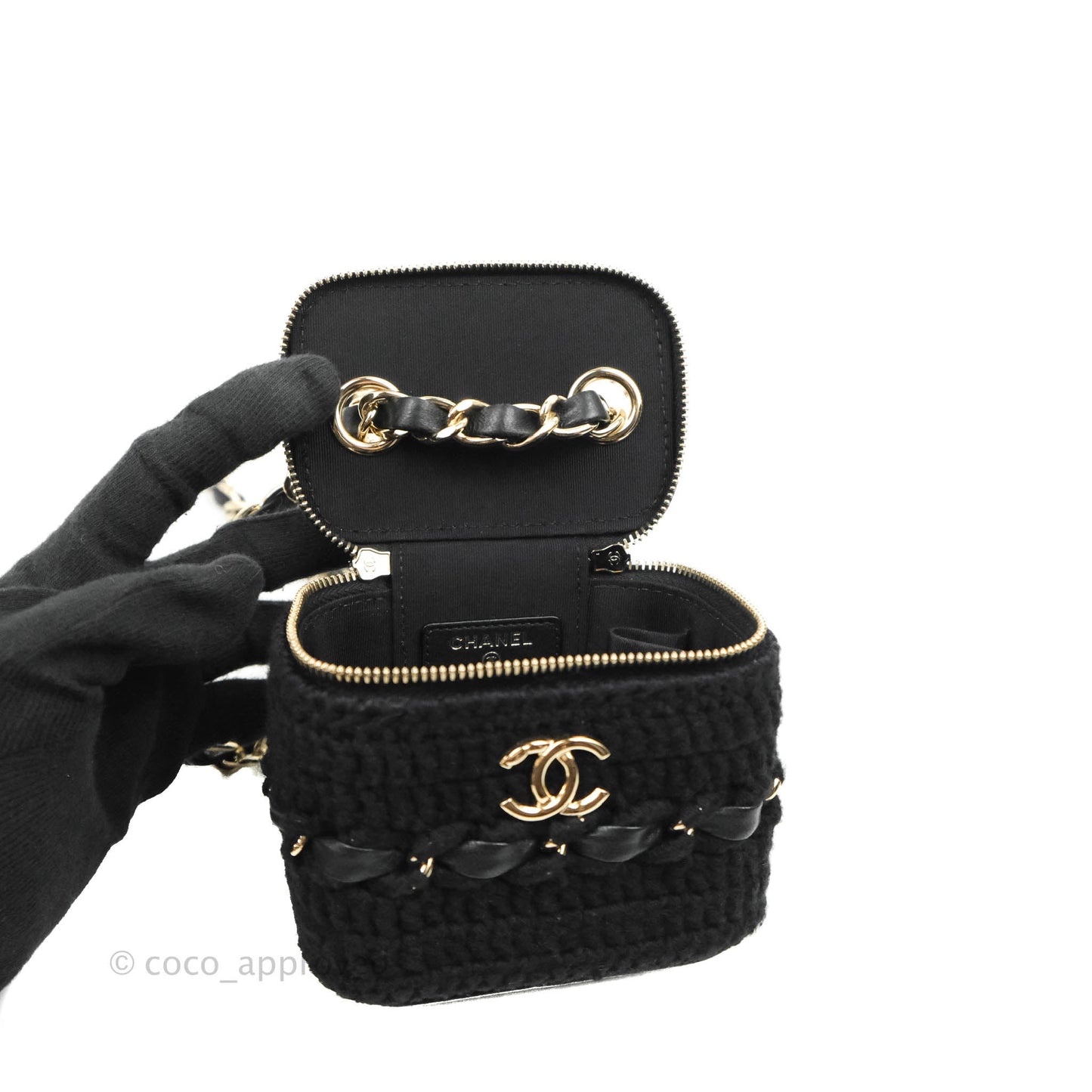 Chanel Mini Vanity With Chain Black Lambskin Crochet Gold Hardware