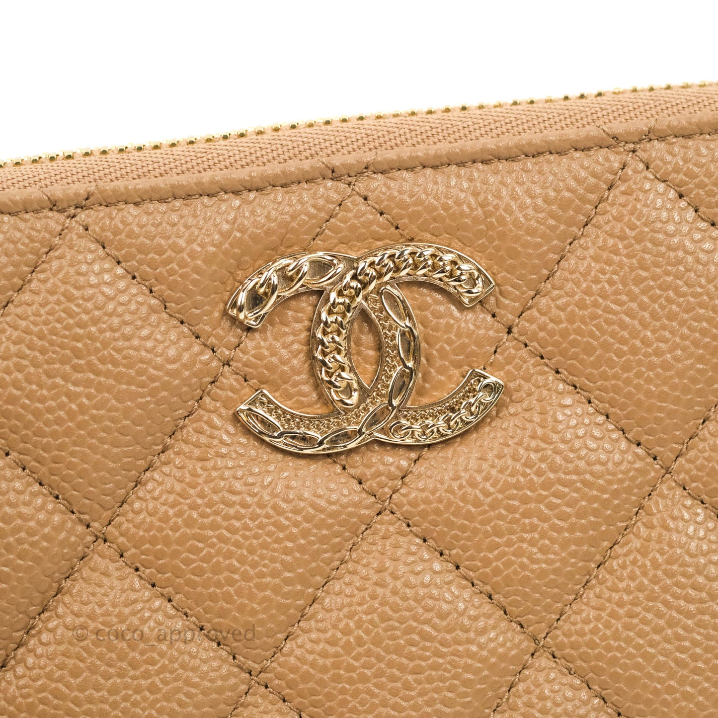 Chanel Quilted Mini O Case Dark Beige Caviar Gold Hardware