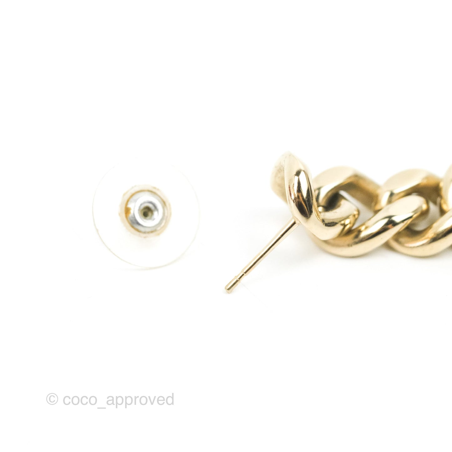 Chanel Chain CC Crystal Plate Drop Earrings Gold Tone 21C