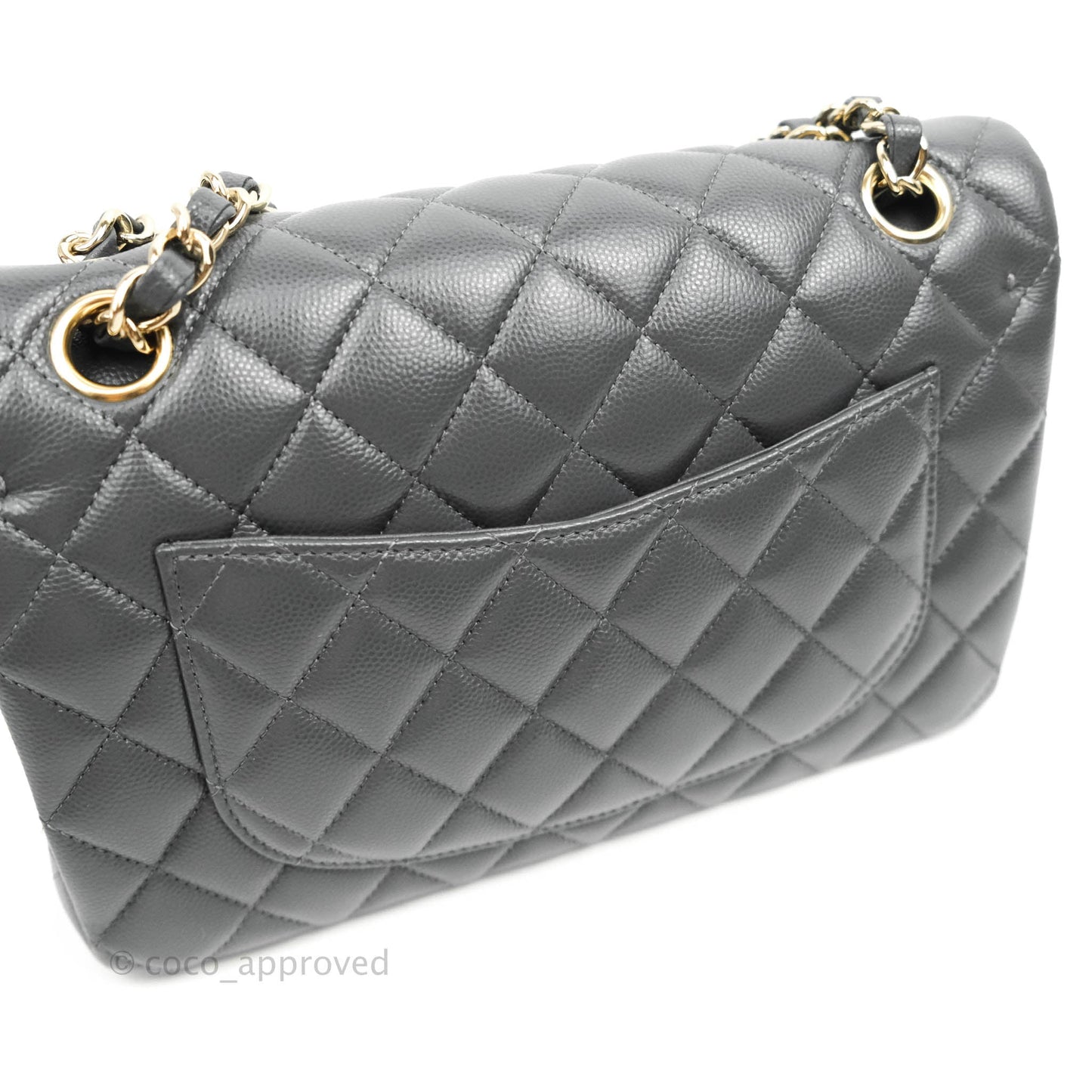 Chanel Classic Small S/M Flap Dark Grey Caviar Gold Hardware 21B