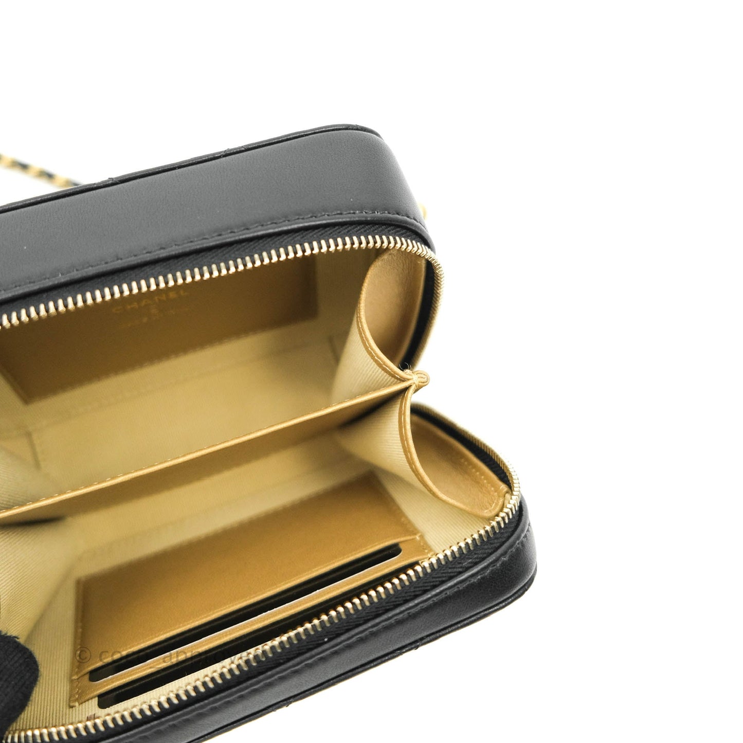 Chanel Mini Pearl Crush Quilted Camera Case Black Lambskin Aged Gold Hardware