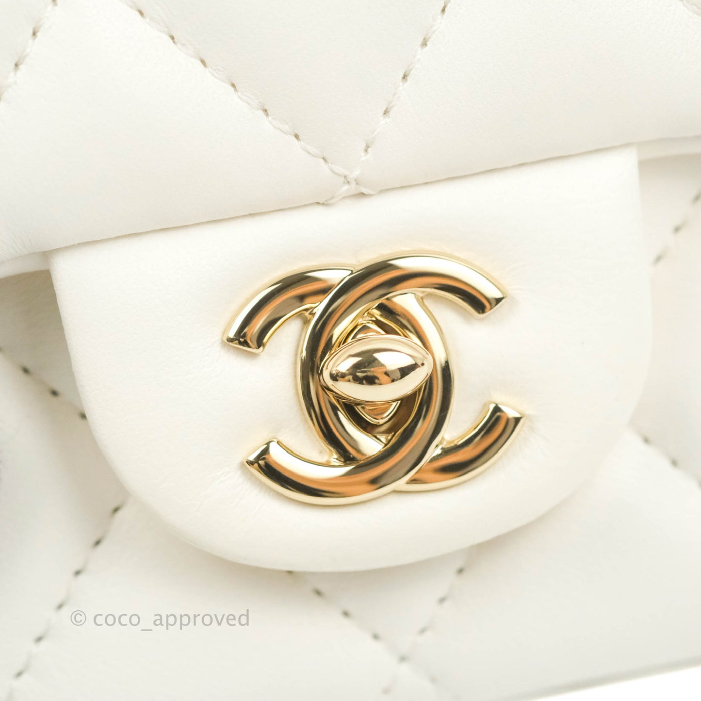 Chanel Small Logo Pearl Chain Flap Bag White Lambskin Gold Hardware